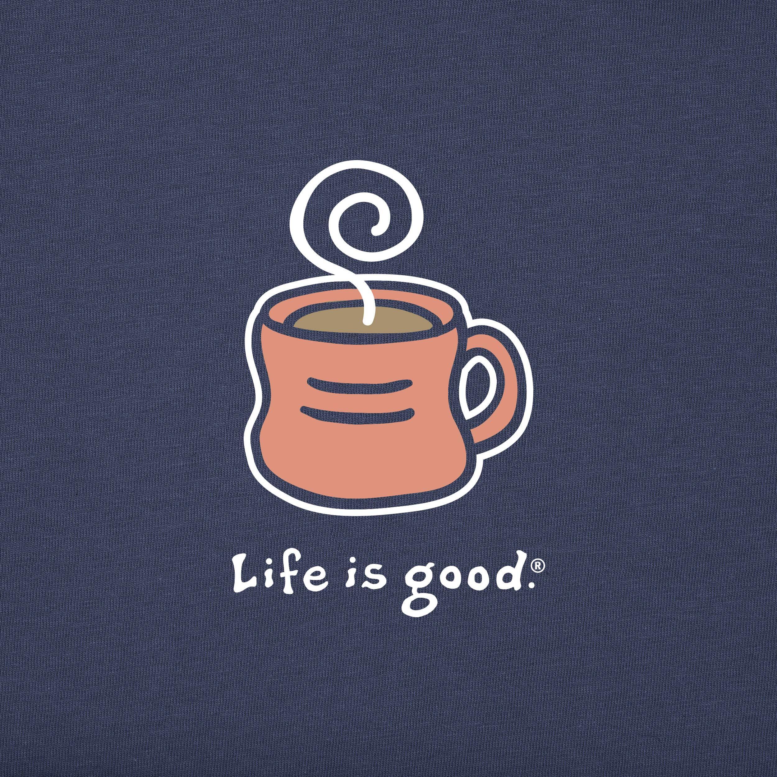 Life is Good Life is Good Women's Standard Crusher Tee, Long Sleeve Cotton Graphic T-Shirts, Love Mug, Darkest Blue, M