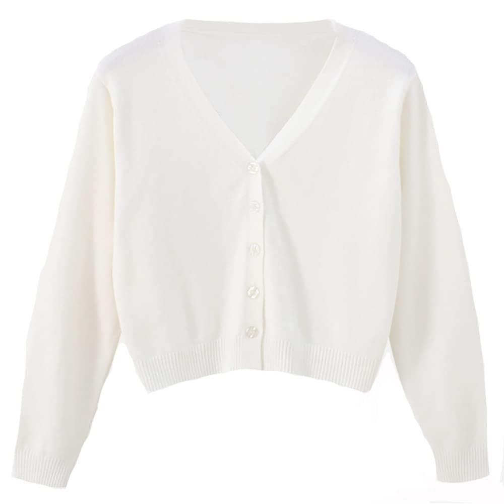MIYAA MIYAA Womens Knit Cropped Cardigan Sweater Solid Color Knit Outwear Long Sleeve V-Neck Open Front Button Down Cardigan Lady L