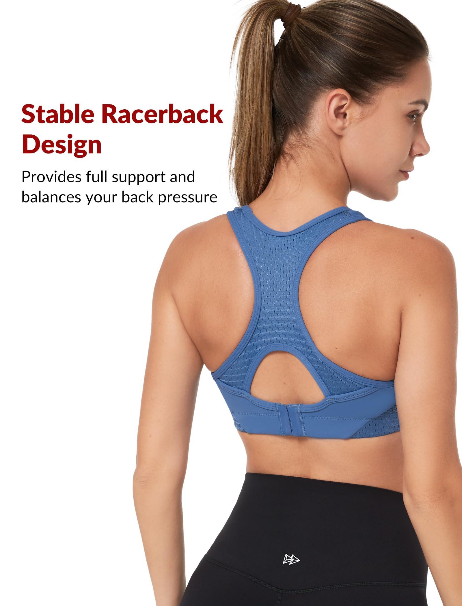 Yvette Yvette Sports Bras for Women High Impact Support Racerback Sports Bra Plus Size No Underwire for Running Workout, Sea Blue,2XL