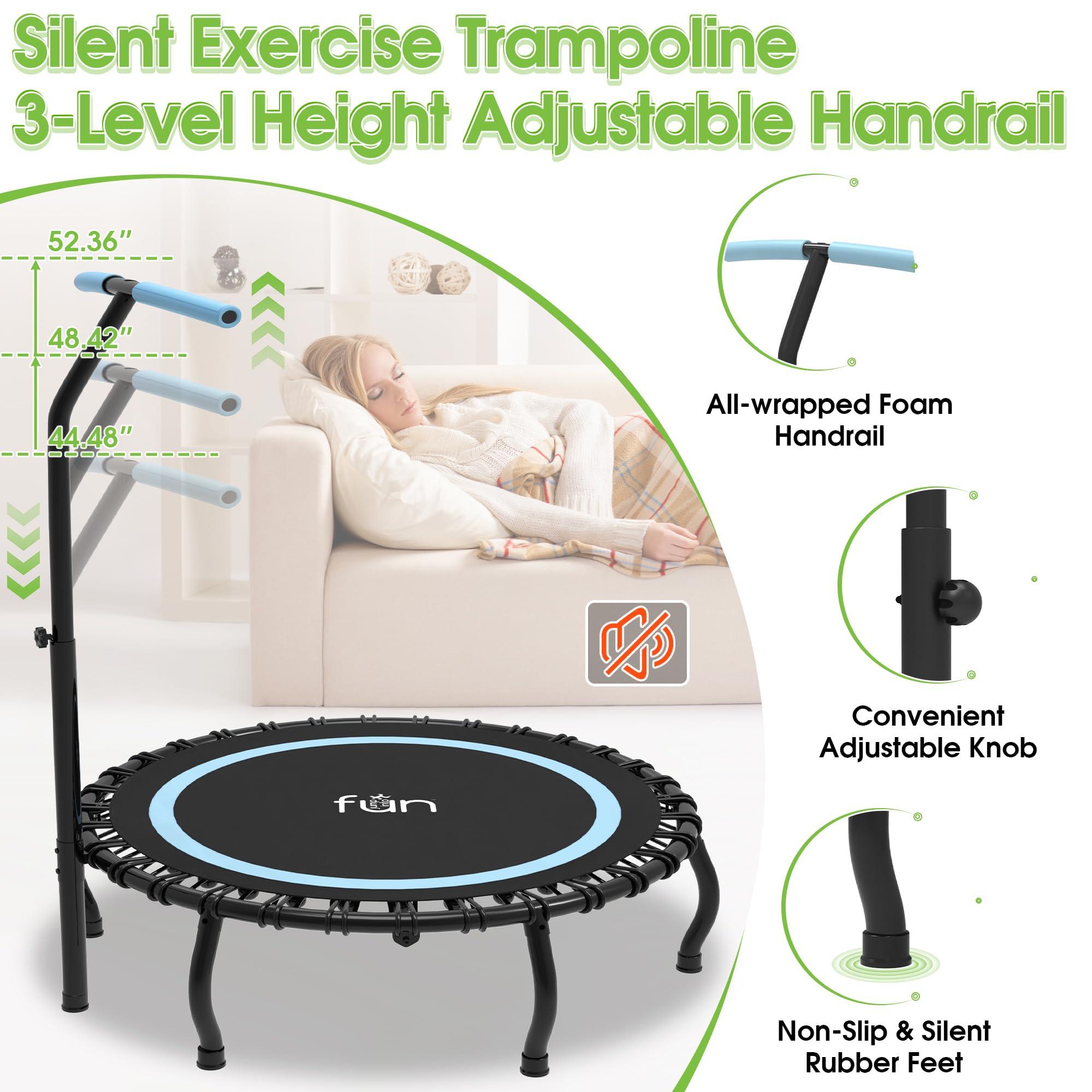 Jump Into Fun Jump Into Fun 40" Rebounder Mini Tranpoline Indoor for Adults, 330LBS Foldable Fitness Tranpoline Adults with Adjustable T-Bar Handle, Slient Exercise Rebounder for Indoor/Garden Workout, Blue