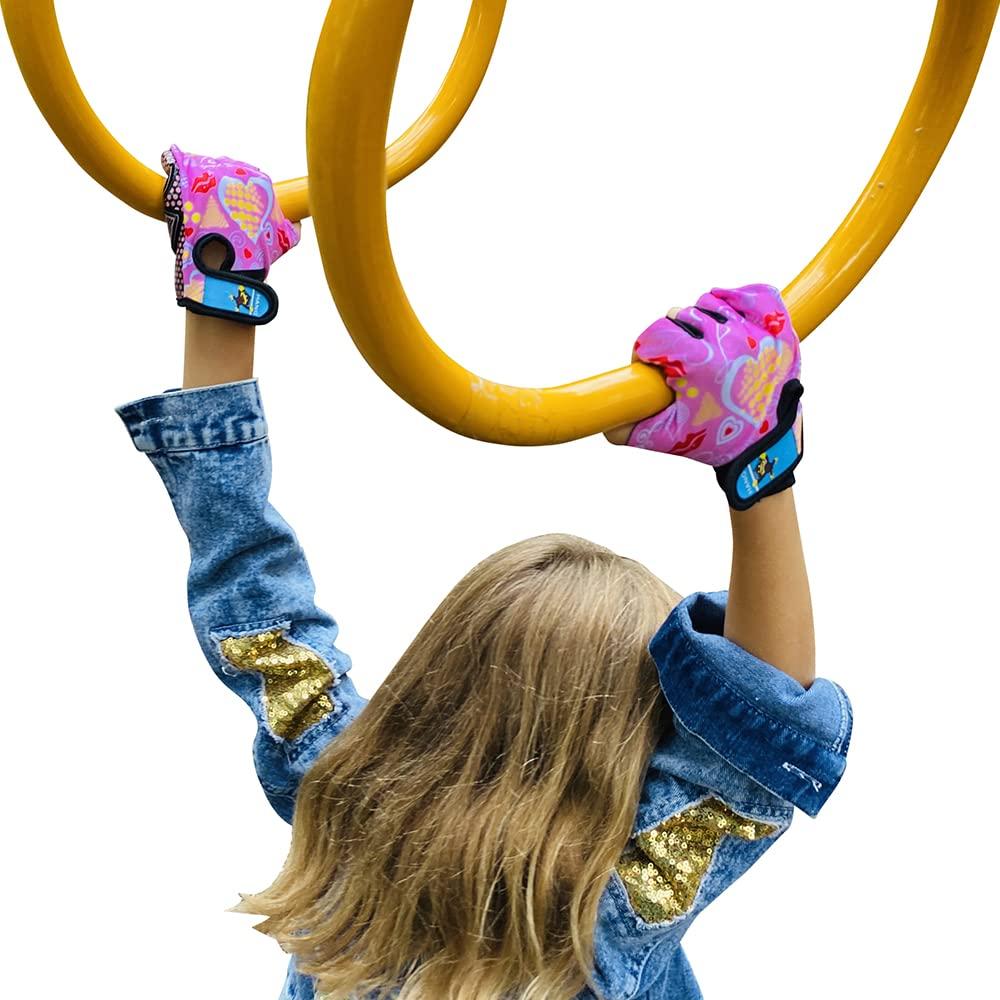 HANG Monkey Bar Gloves with Grip Control (Children 7 and 8 Years Old) Climbing Fingerless Pink Gloves