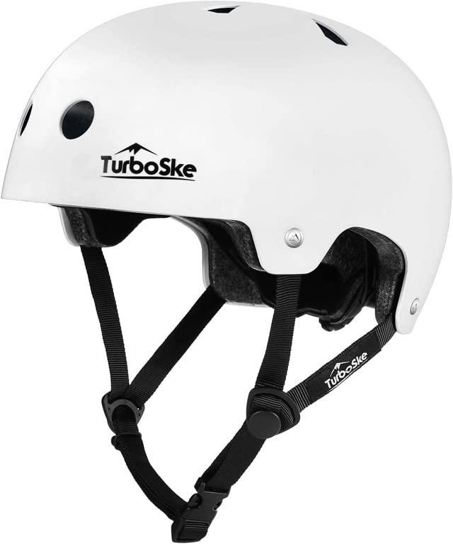 TurboSke TurboSke Skateboard Helmet, BMX Helmet, Multi-Sport Helmet, Bike Helmet for Youth, Men, Women (White, L/XL)