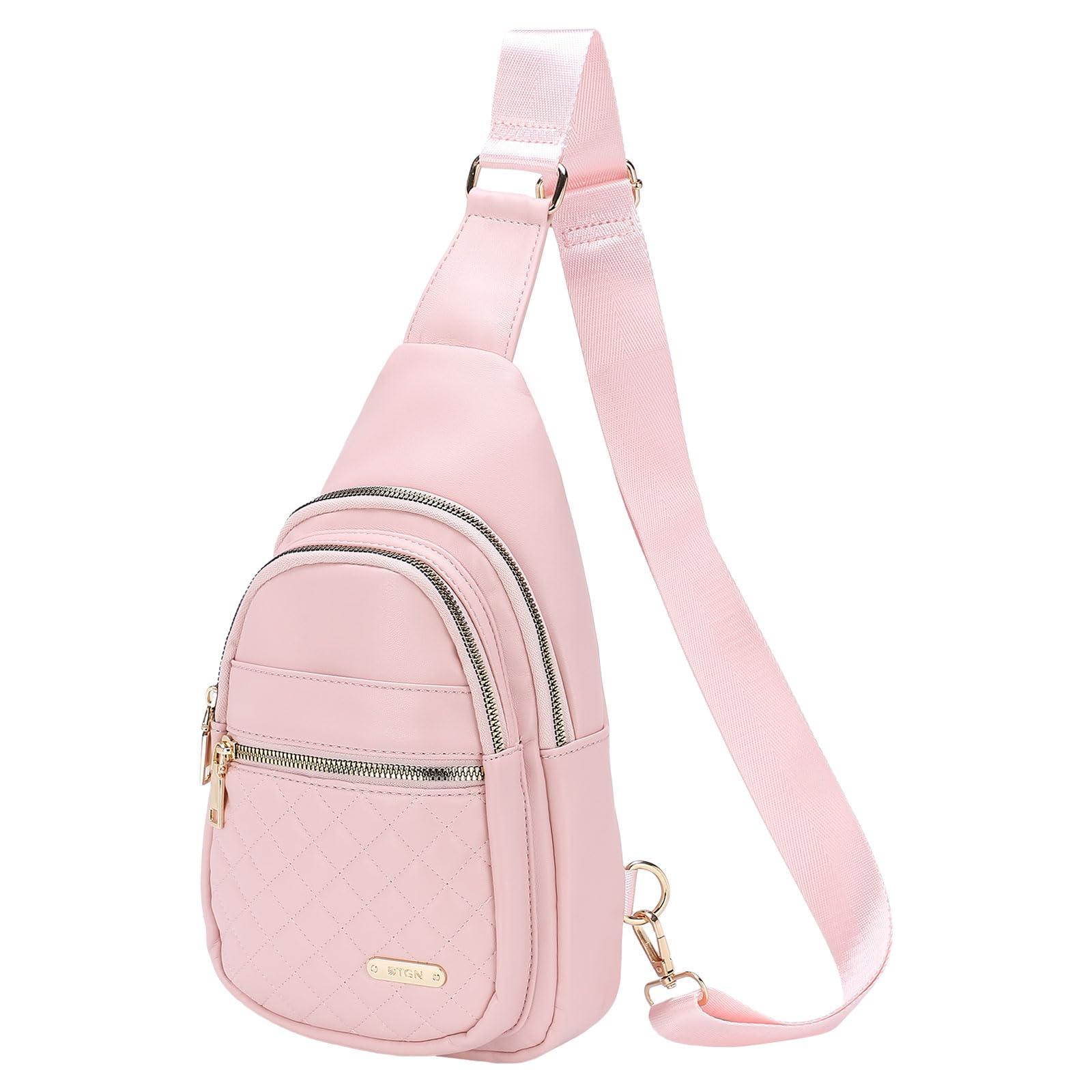 DTGN DTGN PU Leather Small Sling Bag Mini Crossbody Backpack Daypack - 7.9" Good for Hiking Travel Running Cycling Sports - Pink