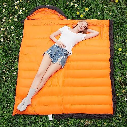 OMVMO OMVMO 0 20 Degrees F Down Sleeping Bag for Adults,4 Season Envelope Down Fiber Sleeping Bag for Backpacking Camping,Wearable Sleeping Bag with Arm Holes,Move Freely While Wearing.Ultralight,Compact.