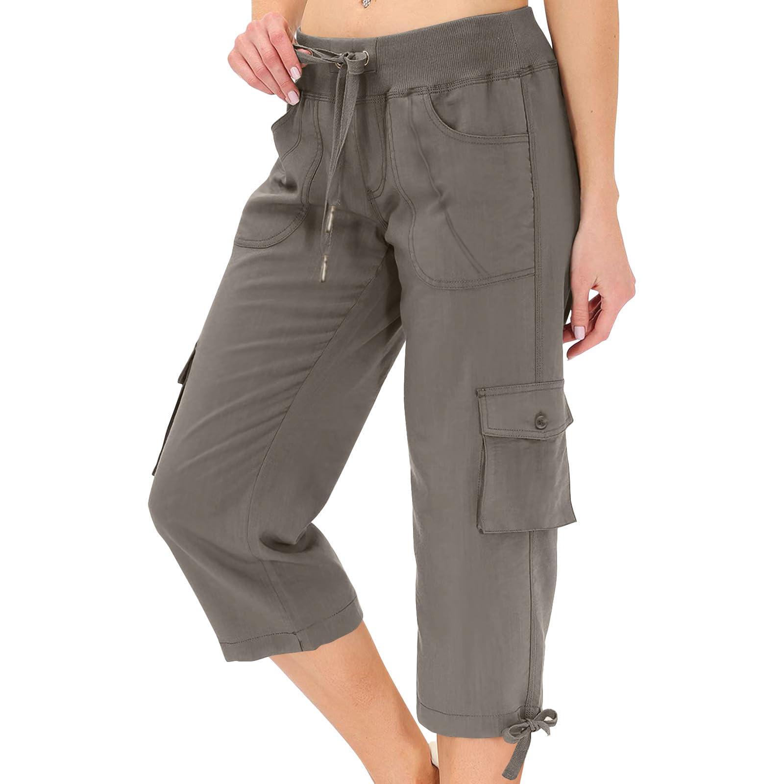 Slakkenreis Cargo Capris for Women Summer Casual Drawstring Capris Pants with Pockets Plus Size Quick Dry Hiking Pants Baggy Capri Cargo Pants Elastic Waist Cropped Pants Outdoor Travel Pants for Camping Golf