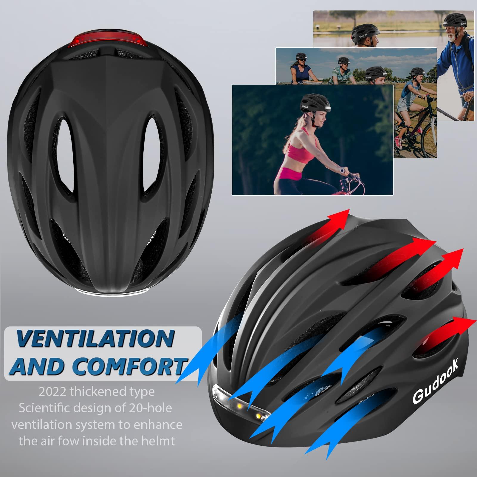 Gudook Gudook Bike Helmet with LED Light: Bicycle Helmets for Men & Women & Adults with Front and Rear Lights Adjustable Cycling Helmet for Urban Commuter Mountain Road Biker