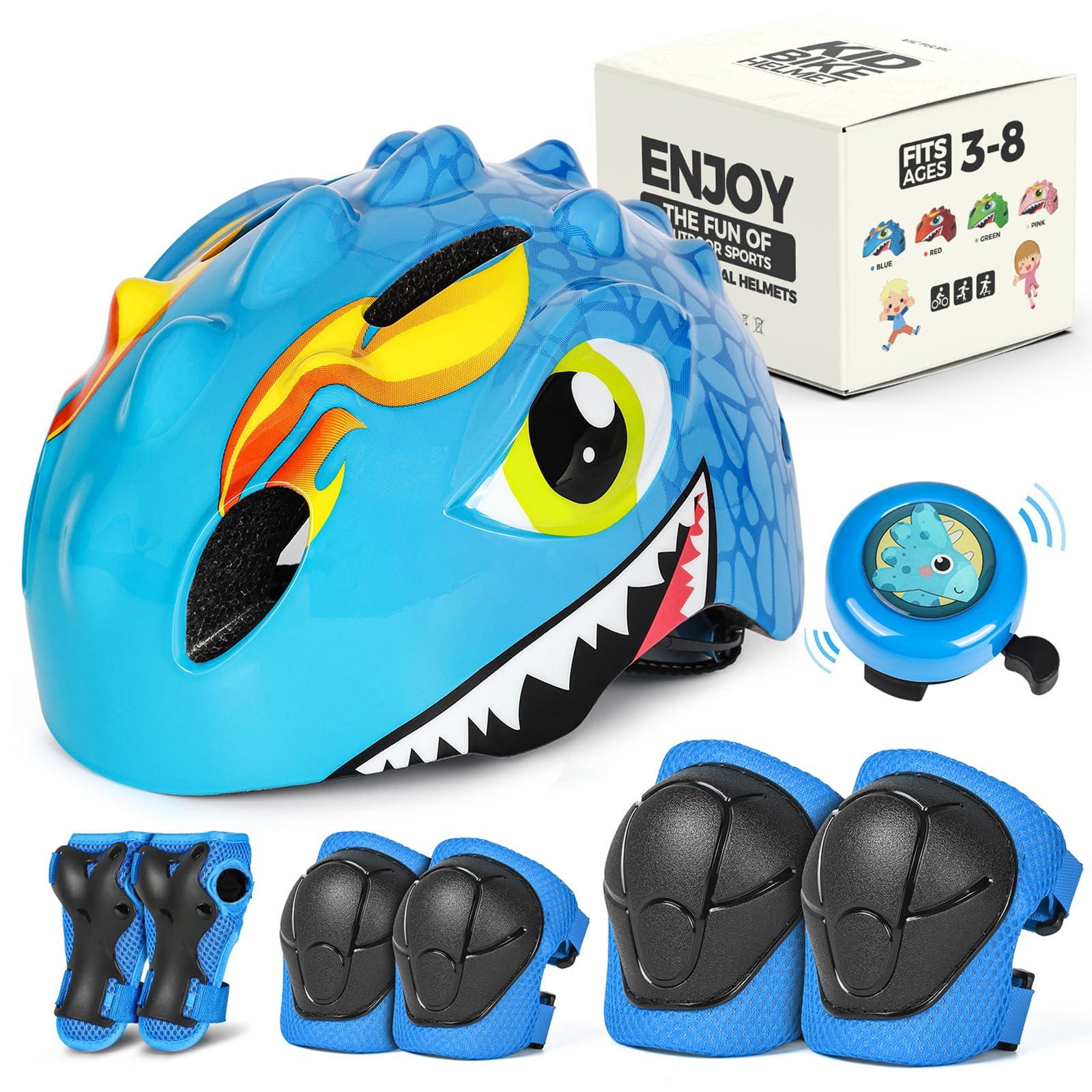 VICTGOAL VICTGOAL Toddler Kids Bike Helmet Lightweight 3D Children Bicycle Helmet for Boys and Girls Age 3-8 for Multi-Sport Scooter Cycling Skating (Blue-Set with Bell)