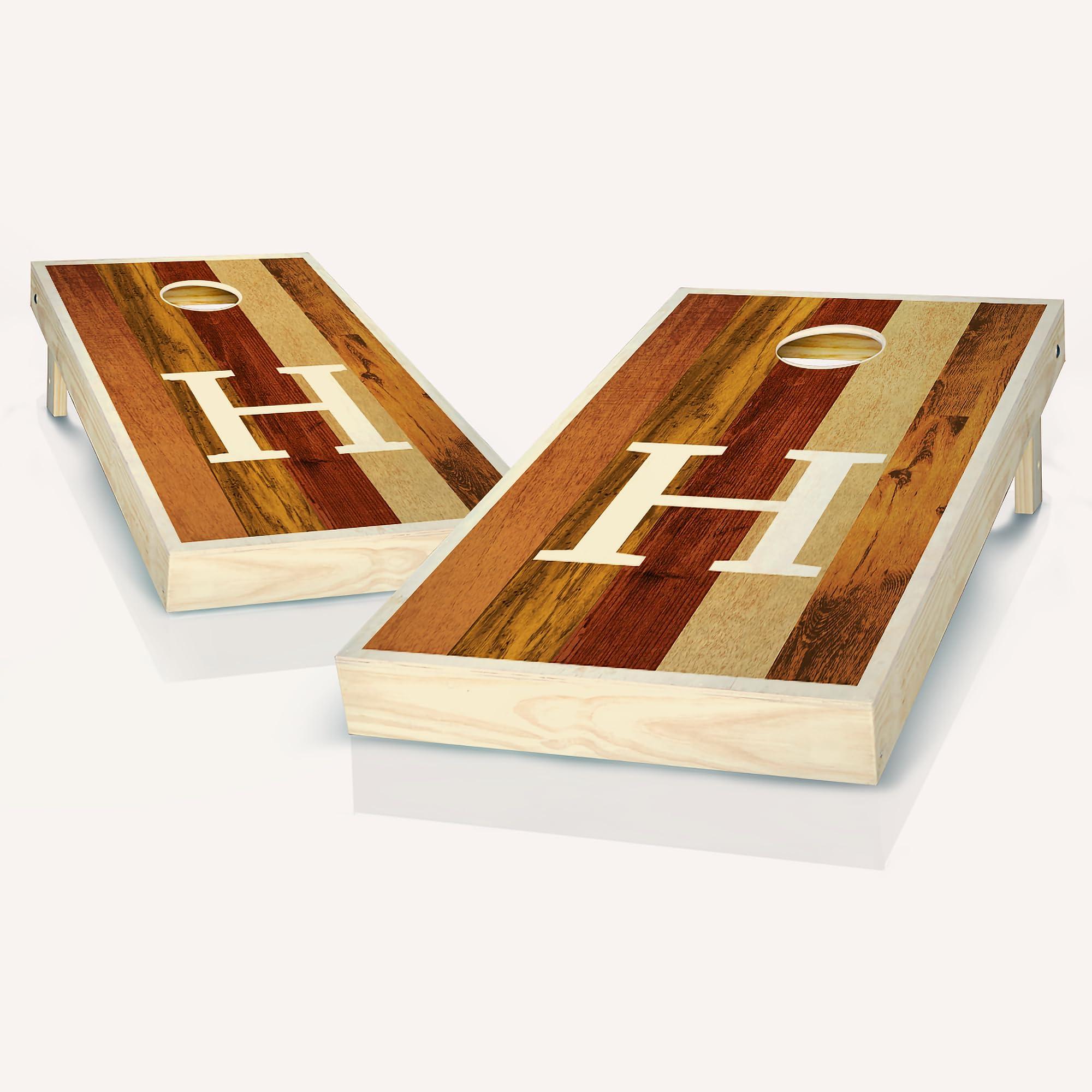 NineFit Basics Custom Multicolor White Monogram Cornhole Set - 2x4 (Regulation Size), Letter M - Includes 2 Boards, (8) All Weather Bags, (1) Case, (2) "Hole Lights and (2) "Edge Lights