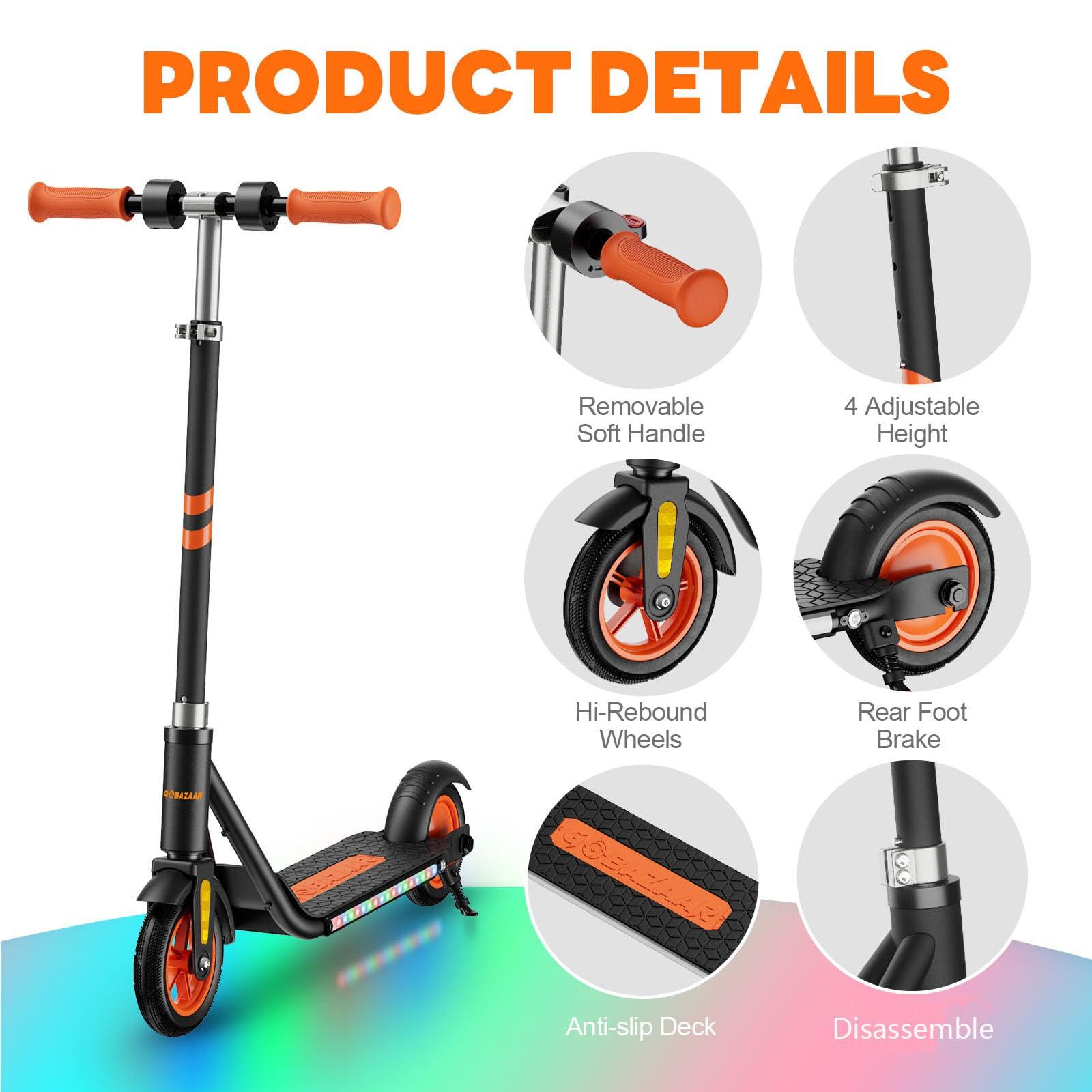 Gobazaar Gobazaar Electric Scooter for Kids Ages 6-12, 150W Hub Motor, 10 mph, Colorful Lights, LED Display, Dual Brake System, 4 Height Adjustable Kids Electric Scooter, Best Gifts for Kids