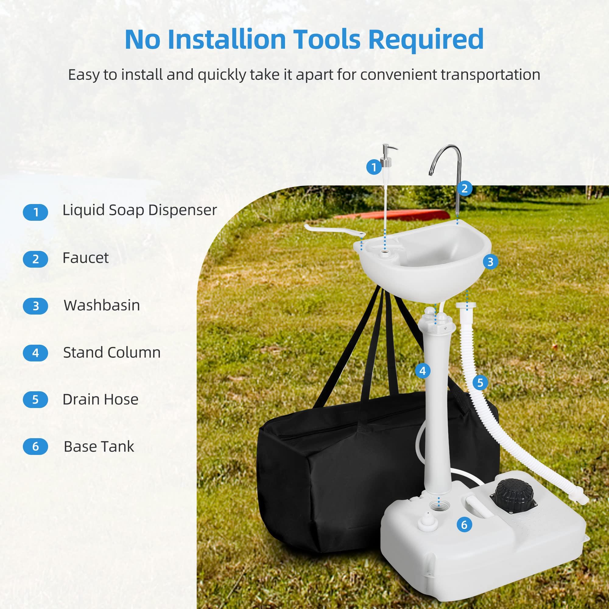 YITAHOME YITAHOME Portable Sink Camping Hand Washing Station with 17 L Wash Basin Stand and Carry Bag, Rolling Wheels, Soap Dispenser, Towel Holder, for Outdoor, Travel, Boat, Gather, Garden, Worksite