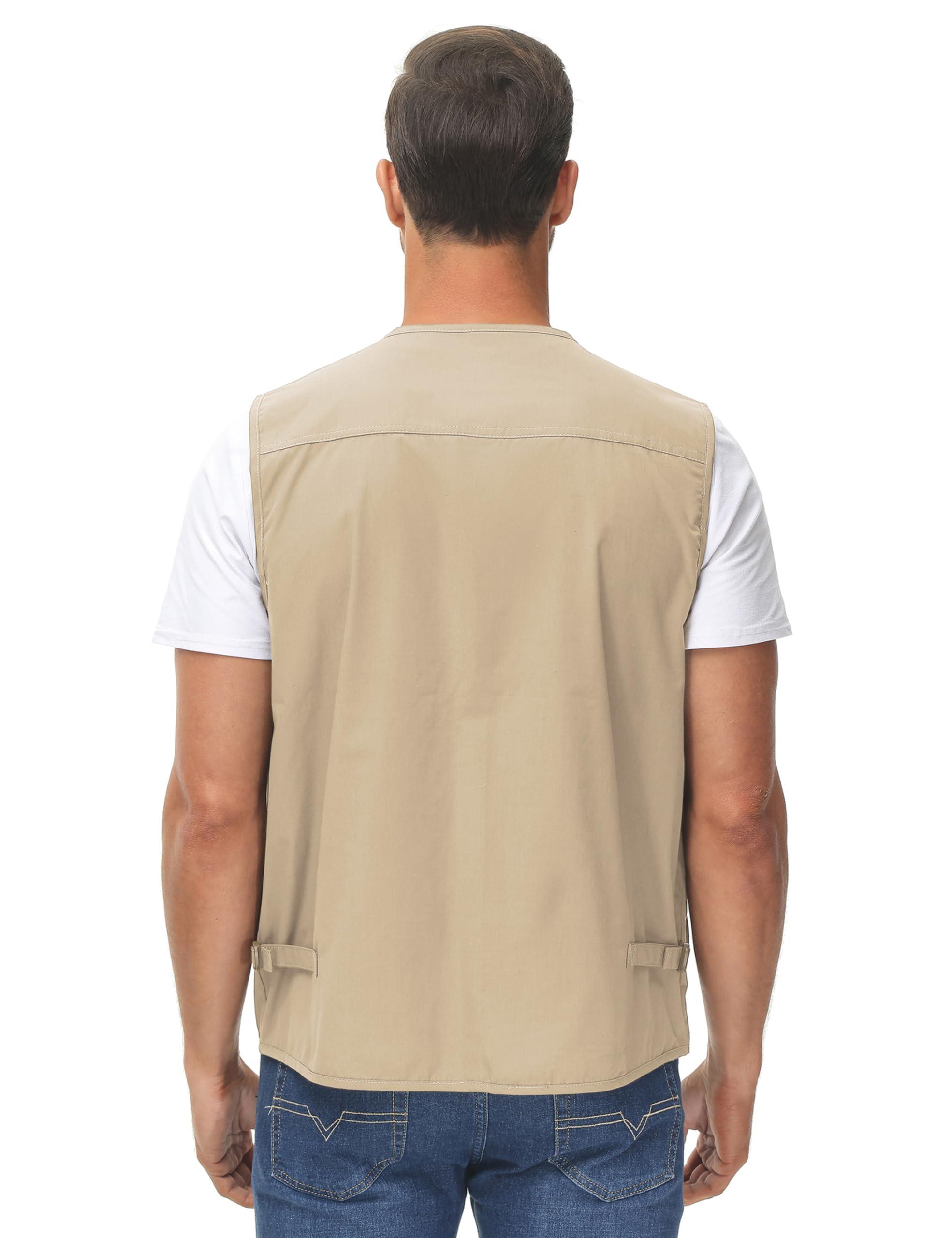 Lentta Lentta Men's Fishing Vest Summer Outdoor Lightweight Work Photo Vest 16 Pockets(Poplin LightKhaki-XL)