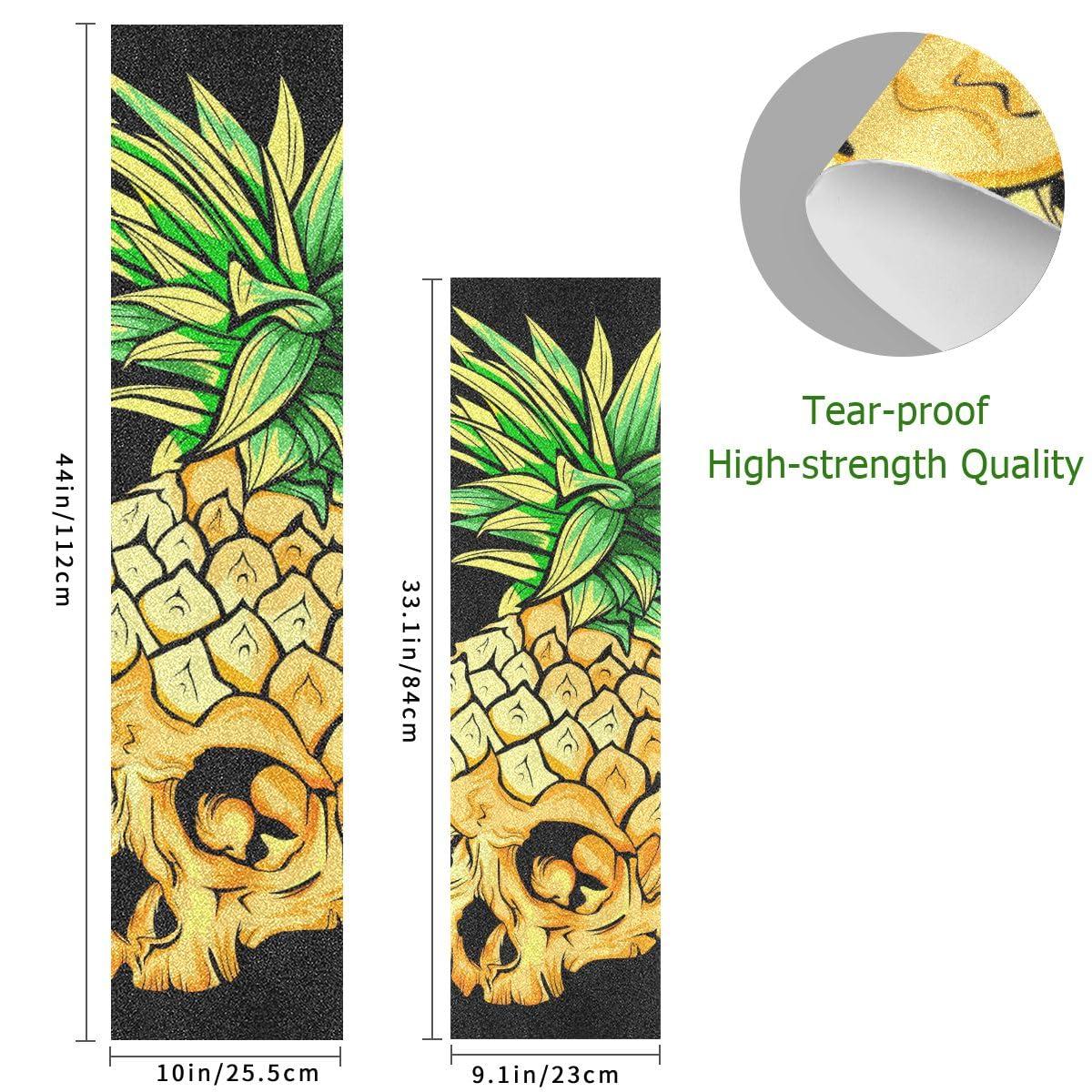 Hupery Hupery Skull Pineapple Skateboard Grip Tape Longboard Griptape Waterproof Grip Tape Sheet Sticker Deck Sandpaper Griptape 44x10 inch