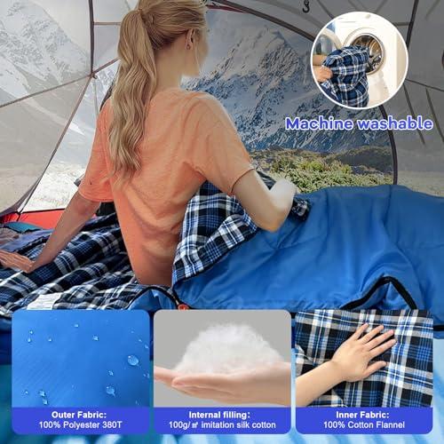 WKFAMOUT WKFAMOUT Backpacking Flannel Sleeping Bag Lightweight for Adults Hiking Ultralight Compact Sleeping Bag Portable Warm Weather Summer with Compression Sack