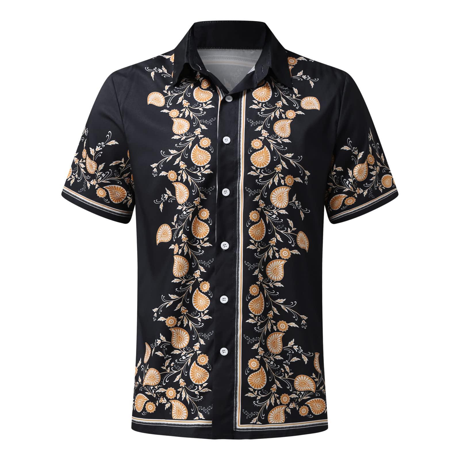 QWENTMTNTY Mens Hawaiian Shirts and Shorts Sets Casual 2 Piece Matching Outfit Luxury Floral Button Up Short Sleeve Dress Shirt Set Black