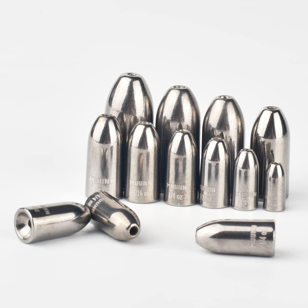 MUUNN MUUNN 6 Pack Tungsten Worm Weights Fishing Sinkers, Tungsten Fishing Weights, Bullets Fishing Weights Bundle kit for Texas Rig and Carolina Rig(Plain,3/4oz