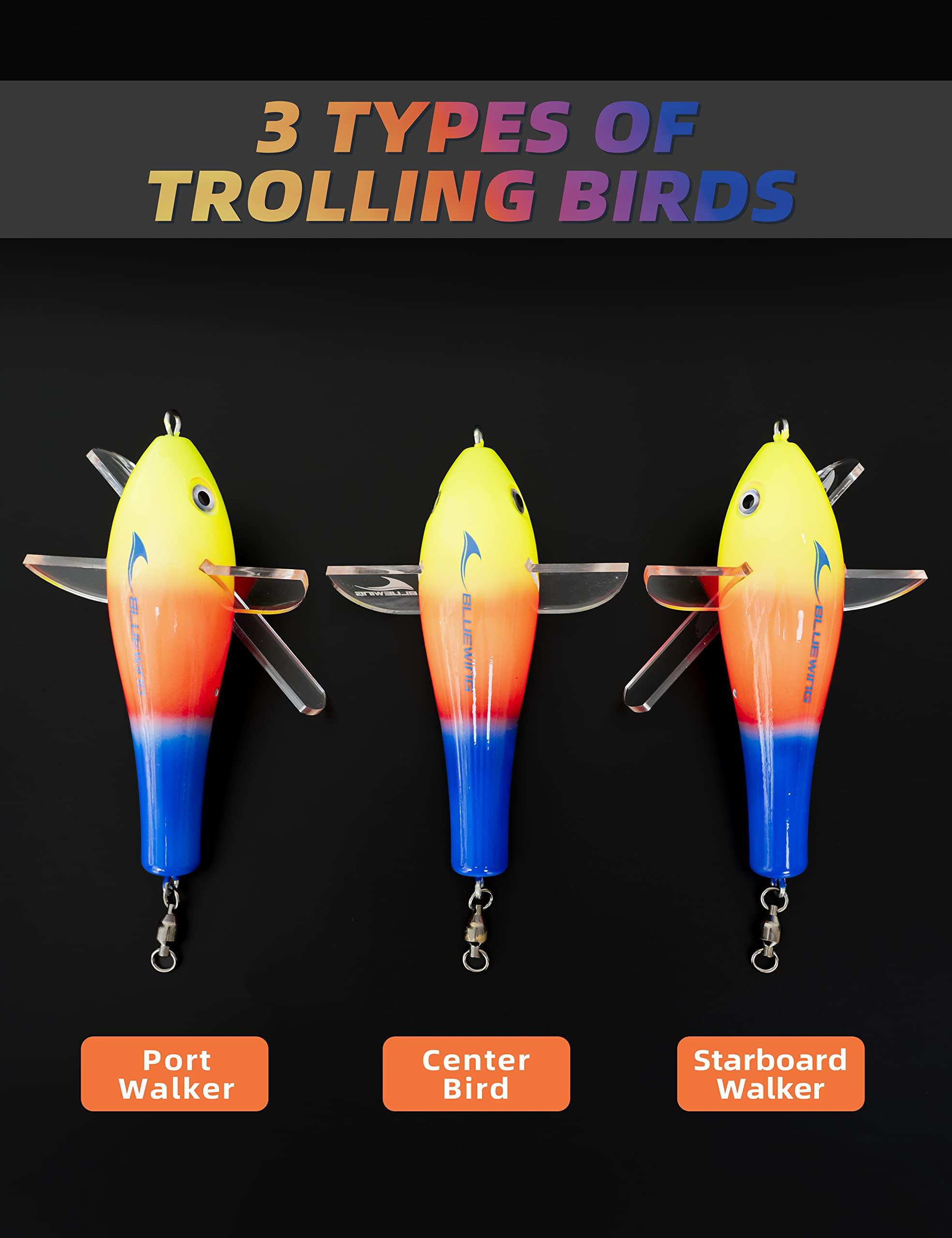 BLUEWING BLUEWING 18\" Upgraded Fishing Spreader Bar Port Walker Offshore Trolling Spreader Bar with 6\" Bulb Squids and 316 Stainless Steel Rod for Wahoo Tuna Marlin Mahi Mahi, Rainbow