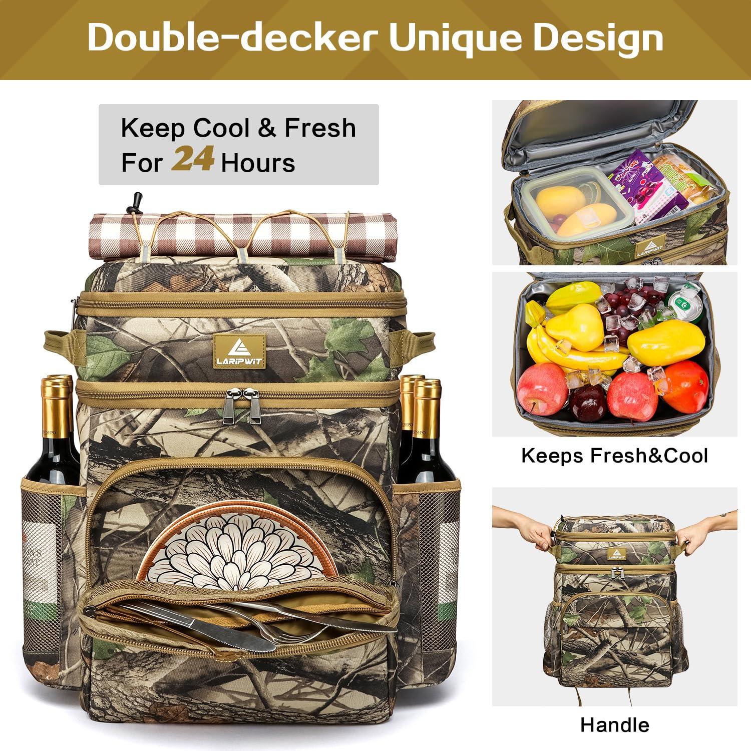 Laripwit Laripwit 54 Cans Backpack Cooler Insulated Leak-Proof Cooler Backpack Double Deck Lunch Backpack for Men Women - Perfect Soft Cooler Bag for Tactical, Camping, Picnic, Beach, Hiking