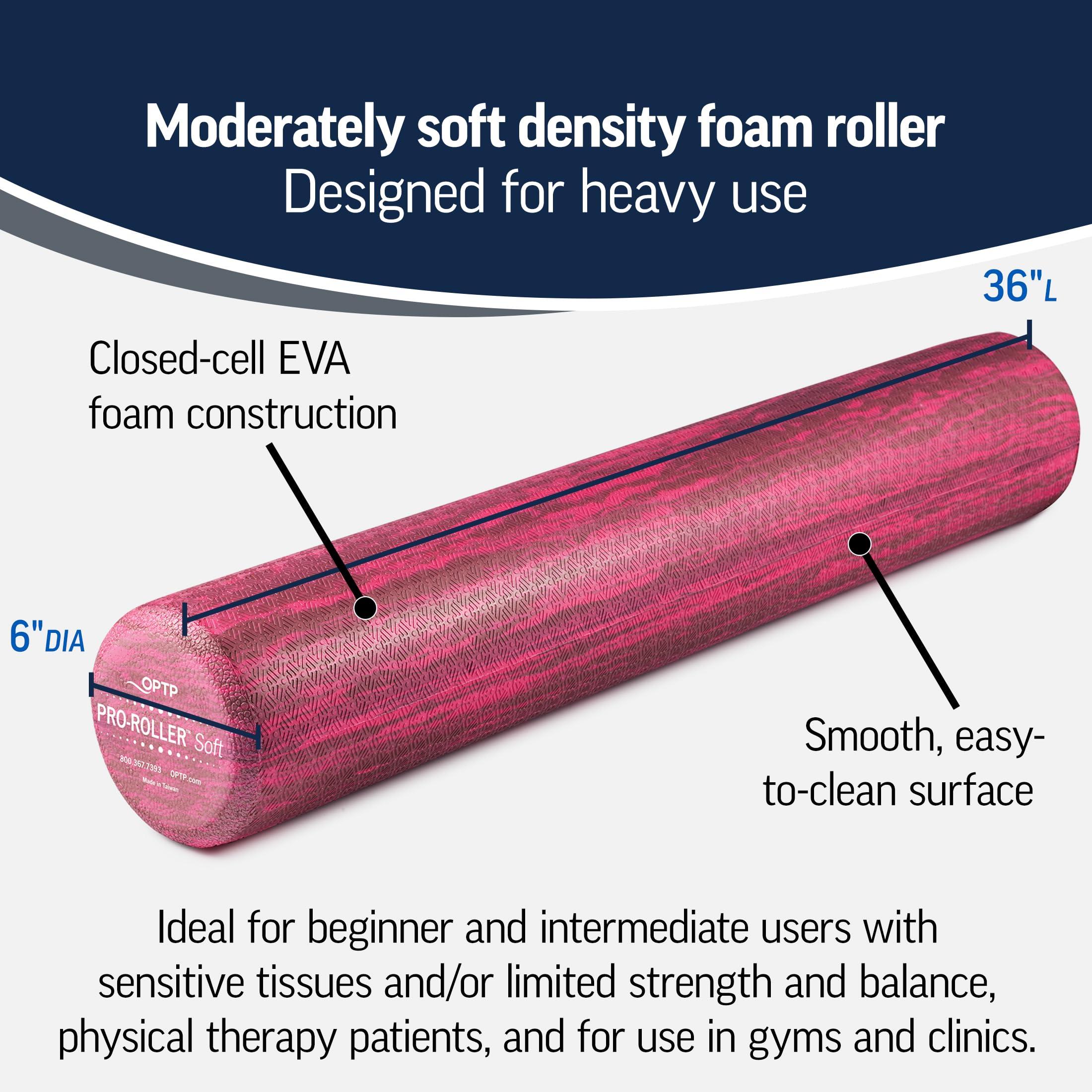 OPTP OPTP PRO-Roller Soft Density Foam Roller Low Density Soft Foam Roller for Physical Therapy, Pilates Foam Roller and Yoga Foam Roll Exercises, and Muscle Recovery - Pink 36\" x 6\"