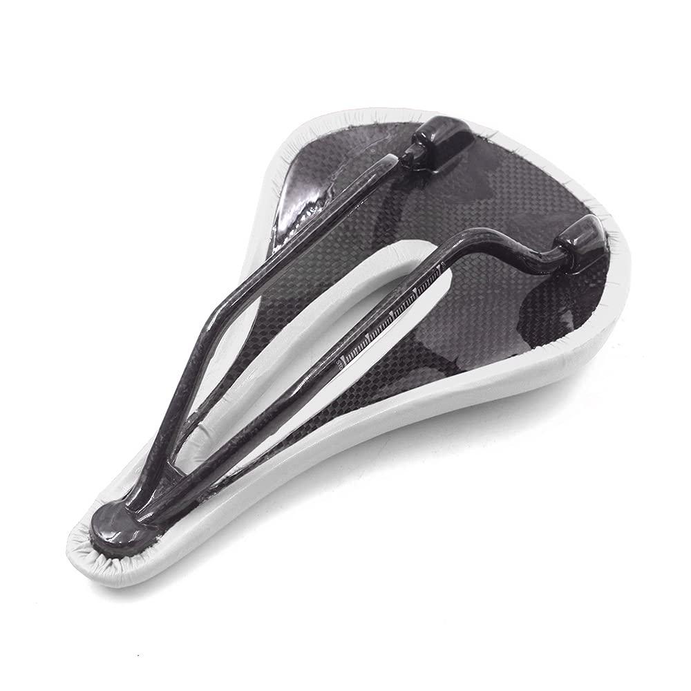 WALGUN WALGUN Lightweight Carbon Fiber Bike Seat for Men Women Comfortable Leather Cover MTB Mountain Road Bike Carbon Rail Bicycle Saddle Cushion - 143mm/155mm (White, 155mm)