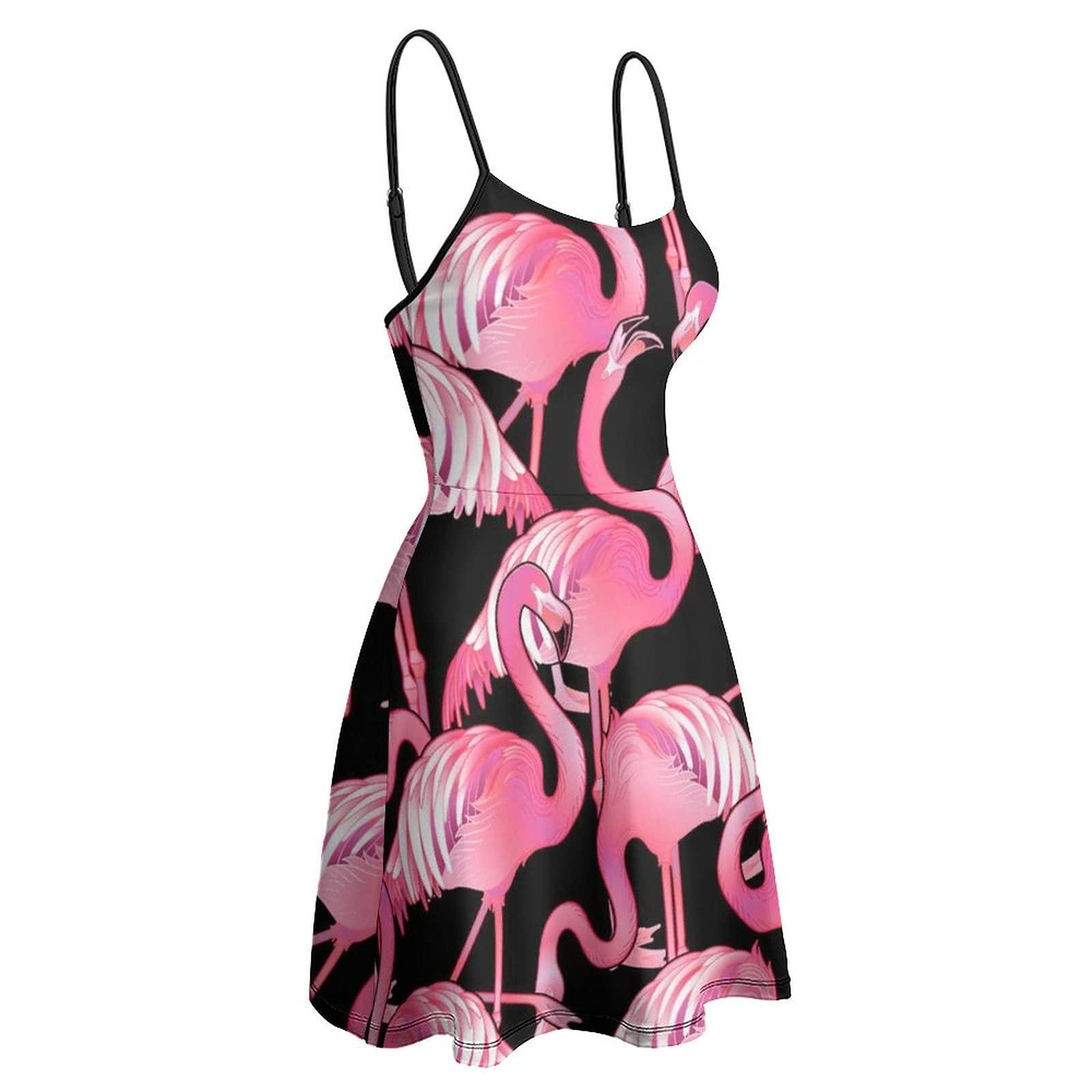 BAIKUTOUAN BAIKUTOUAN Cute Flamingo Women\'s Sleeveless Sundress Skirt Summer Beach Sling Dress