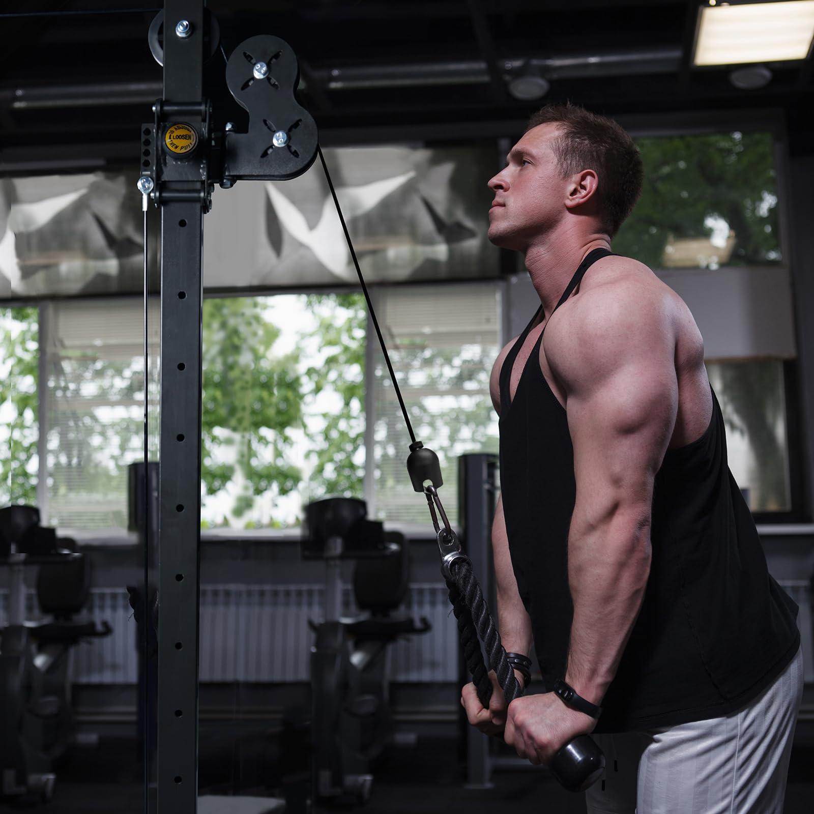 RitFit RitFit Multi-Function Power Rack Cage PPC03 with Adjustable Cable Crossover System,1000LBS Capacity, Full Home Gym Workout with J-Hook, Landmine and Other Attachments-Black