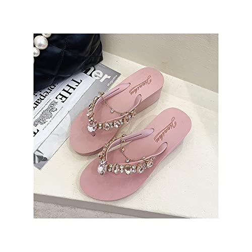 DYJAGYO DYJAGYO Women's Rhinestone Chain Platform Wedge Flip Flop Sandals,Women's Rhinestone Flip Flops,Fashion Flip Flop Sandals for Parties and Weddings (Pink,39)