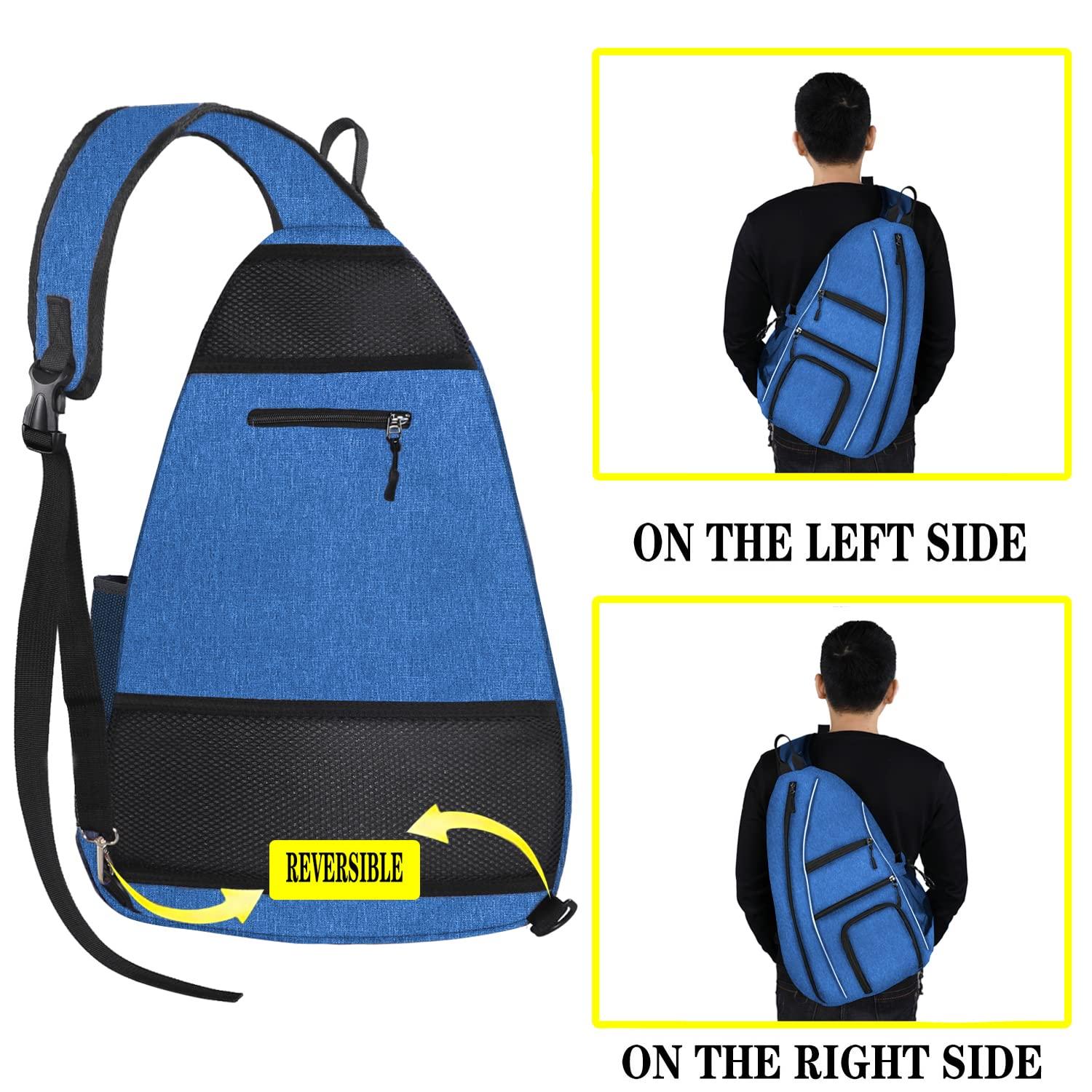 LLYWCM LLYWCM Pickleball Bag | Reversible Crossbody Sling Backpack for Paddle, Tennis, Racket and Travel - for Women Men (Dark Blue)