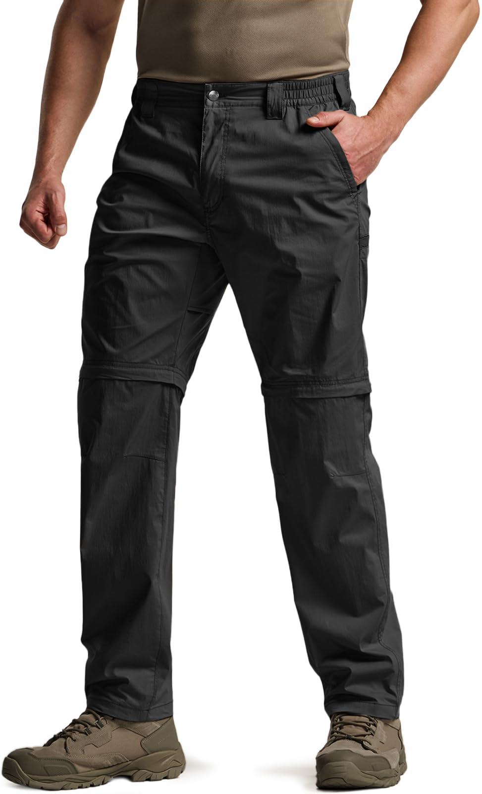 CQR CQR Men's Convertible Cargo Tactical Pants, Water Resistant Outdoor Hiking Pants, Zip Off Lightweight Stretch Work Pants, Runyon Black, 28W x 30L