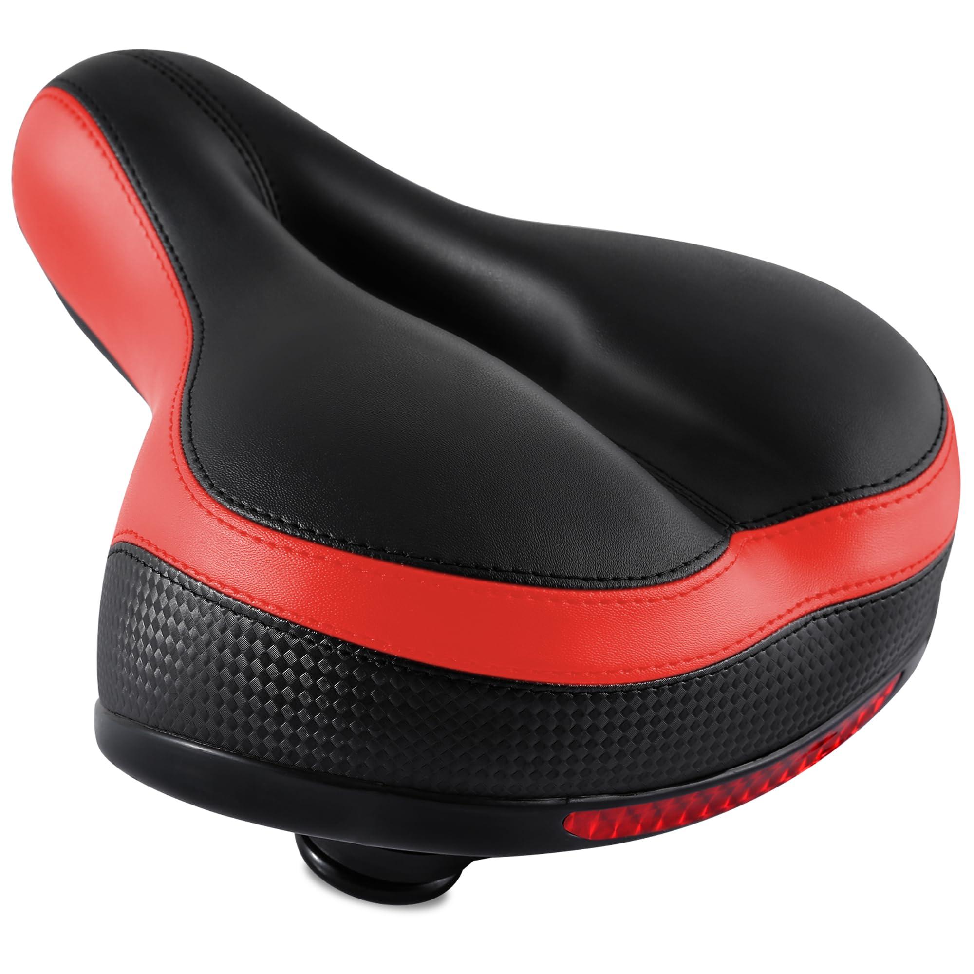 IPOW IPOW Comfort Bike Seat for Women or Men, Bicycle Saddle Replacement Padded Soft High Density Memory Foam with Dual Shock Absorbing Rubber Balls Suspension Universal Fit for Indoor/Outdoor Bikes/Red