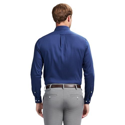 IZOD IZOD Men's Slim Fit Dress Shirt Long Sleeve Wrinkle Free Stretch Button Down Collar, Dark Navy