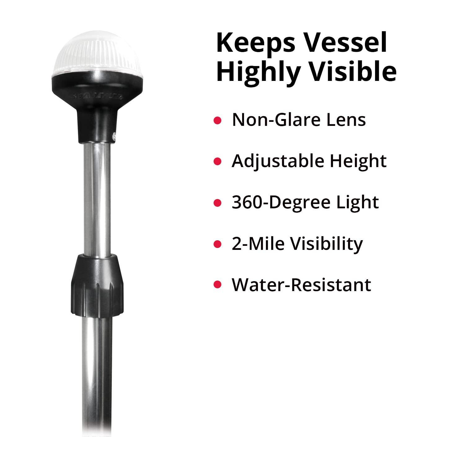 SeaSense SeaSense 26” - 48” LED Stern Light - Range of 2 Nautical Miles - Easily Adjustable, Stowable Chrome Light for Boats, Kayaks, Canoes, Pontoons & Fishing Vessels up to 39 Feet (Base Not Included)