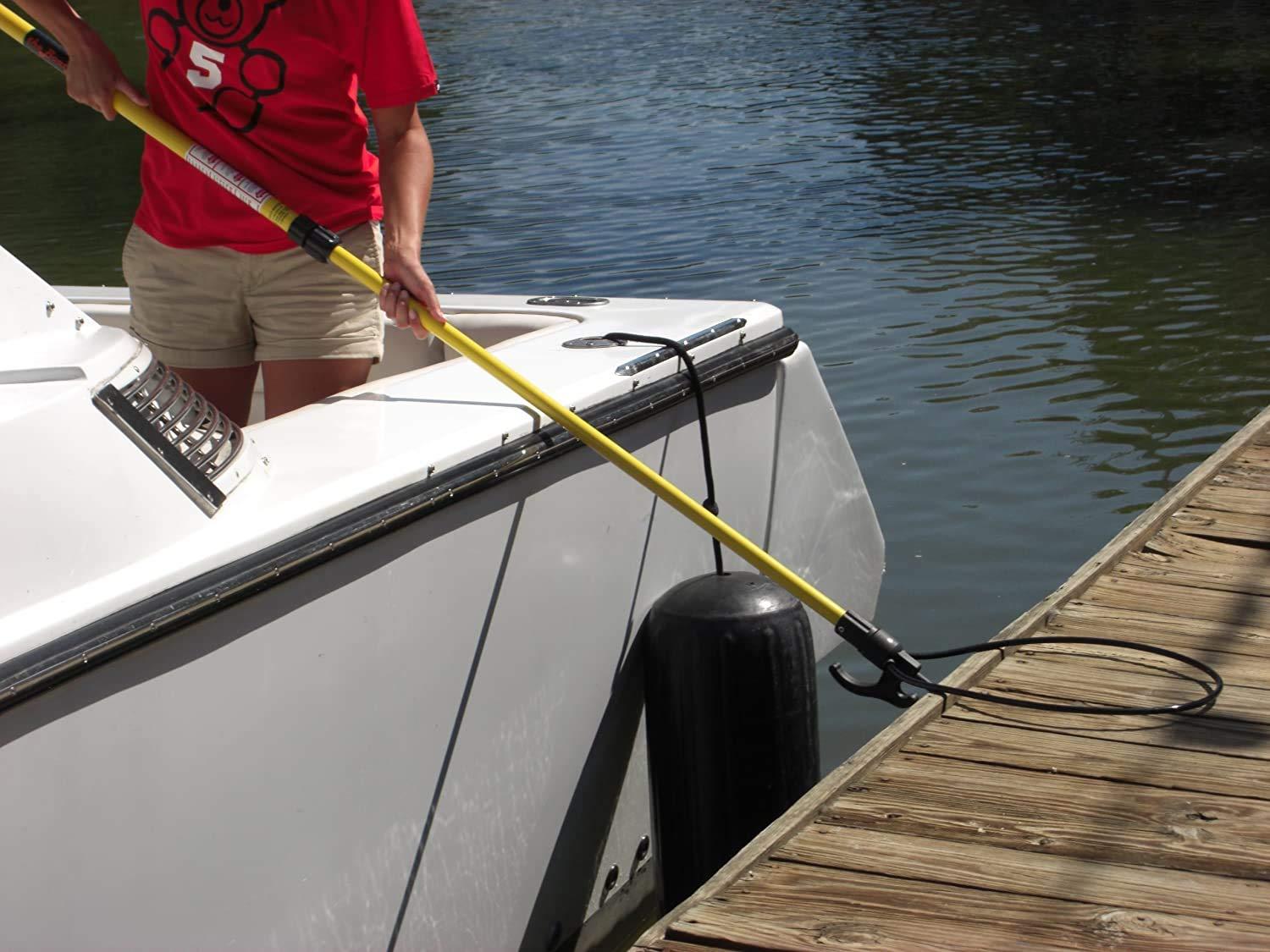The Boat Loop Boat Loop Extendable Fiberglass Boat Hook with Dual Loops & Rubber Tip - Adjustable 2-8ft Pole for Dock Lines & Rope Handling - Marine Boat Accessories with Quick-Lock Release System