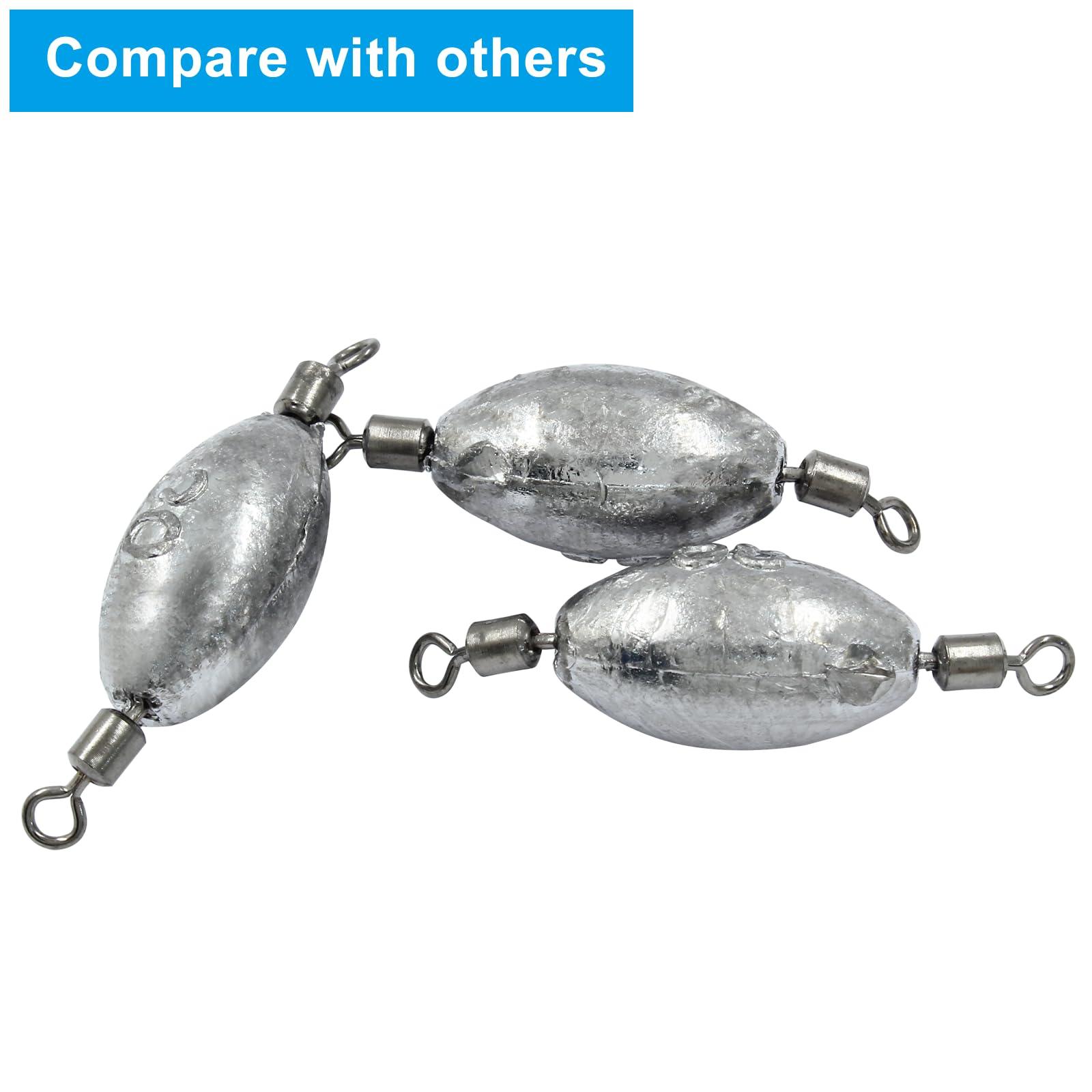 Uenhoy Uenhoy 10 Pcs Fishing Weights Inline Trolling Fishing Sinker Tackle with Inner Swivels, Oval Drop Casting Fishing Weight Sinkers, 1 oz30g