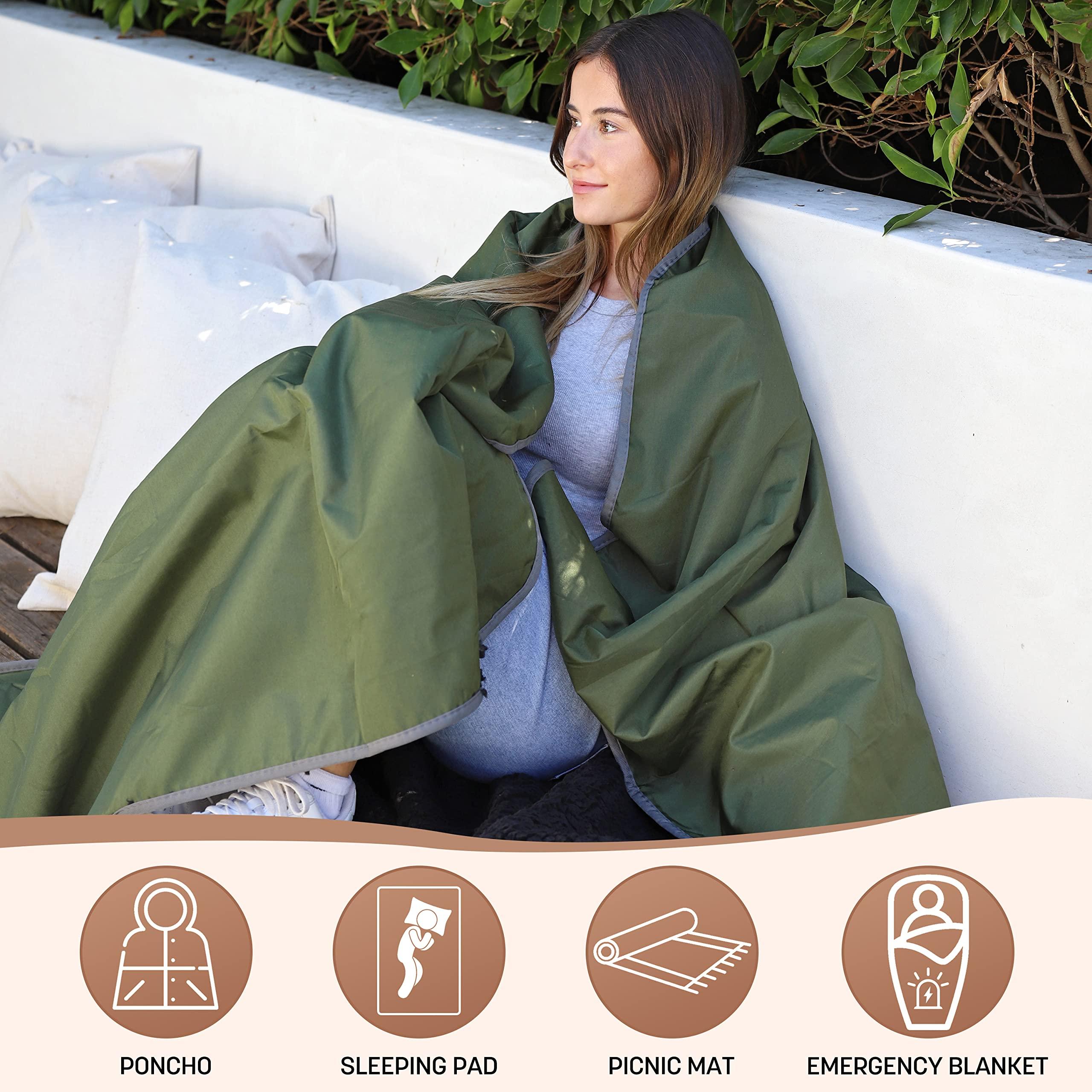 Tirrinia Tirrinia Waterproof Outdoor Blanket with Sherpa Lining, Windproof Triple Layers Warm Comfy Foldable for Camping Stadium, Sports, Picnic, Grass, Concert, Pet, Travel, Emergency Car Blanket 51\'\'X 59\'\'