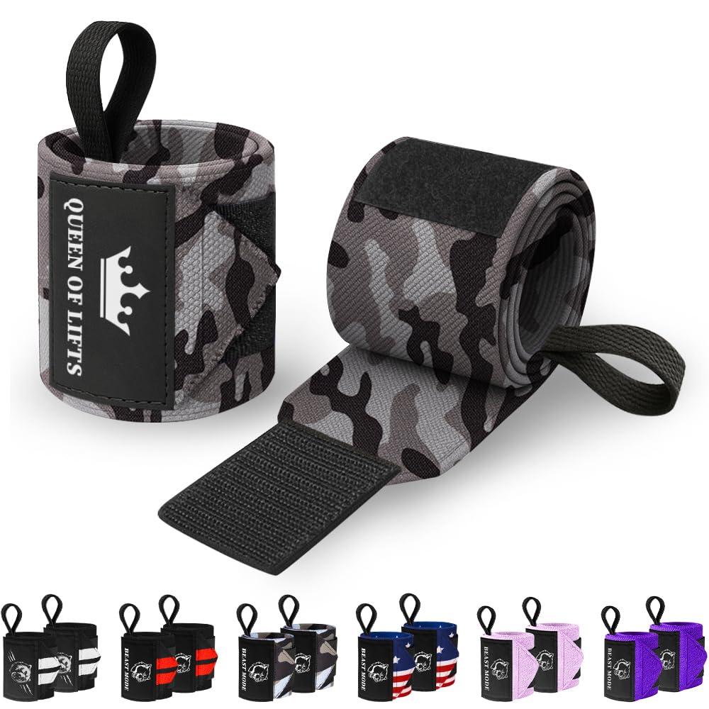 TECEUM TECEUM Weightlifting Wrist Wraps with Thumb Loop Black Camo Queen of Lifts 18 inch Heavy-Duty Workout Wrist Support & Protection Ideal for Powerlifting, Strength Training, Bodybuilding