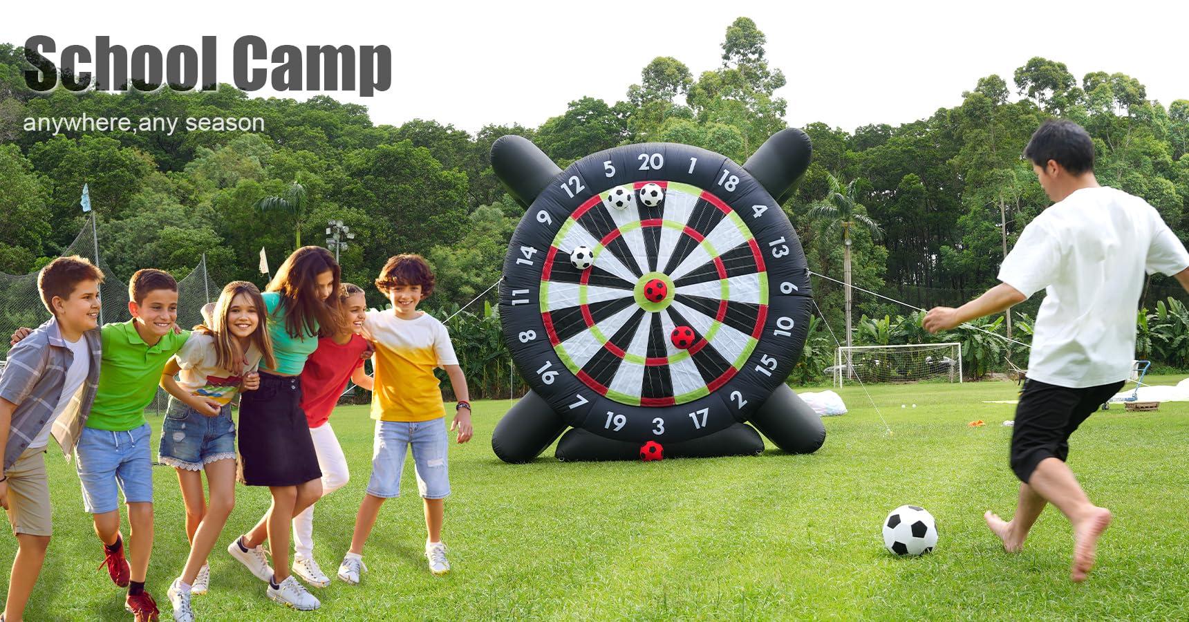 Okayego 10FT Giant Inflatable Soccer Dart Board Backyard Games - with 370w Blower, 8 Soccer Balls - Large Kick Football Target Dartboard for Outdoor Yard Lawn Family Adults (Black)
