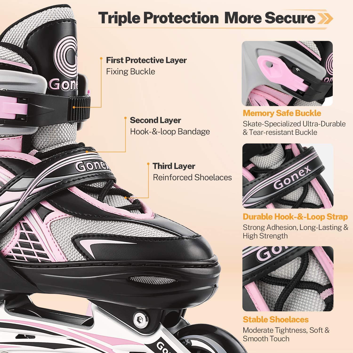Gonex Gonex Inline Skates for Girls Boys Kids, Adjustable Skates Outdoor Blades Inline Roller Skates for Children Teens Women with Light Up Wheels for Indoor Outdoor Backyard Skating, Pink S