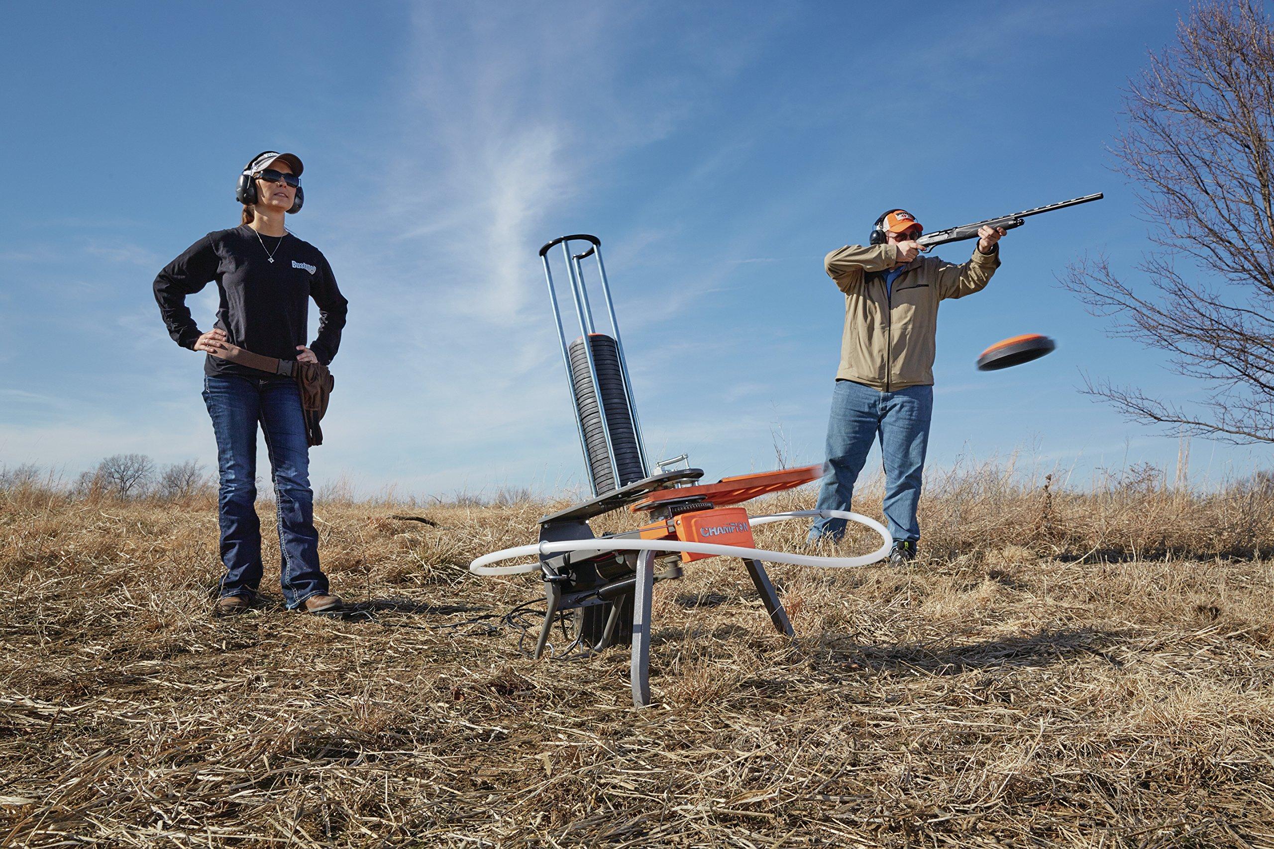 Champion Range and Target Champion Workhorse Electronic Clay Pigeon Thrower, Compact Skeet Thrower with 50 Clay Magazine
