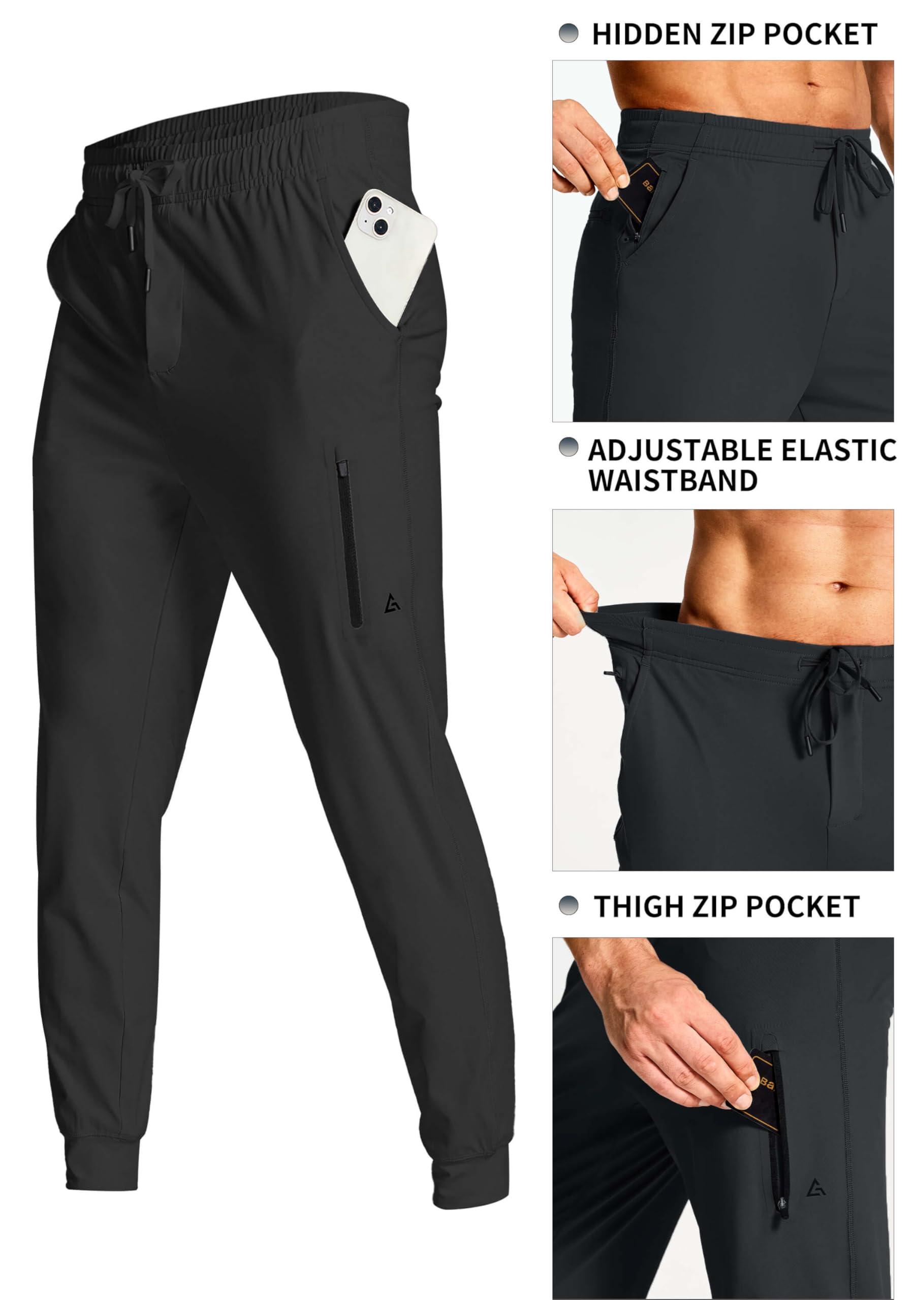 YOVVI YOVVI Men's Athletic Joggers Stretch Sweatpants with Zipper Pockets Lightweight Running Workout Gym Track Golf Jogging Training Sweat Pants for Men(Black,S)