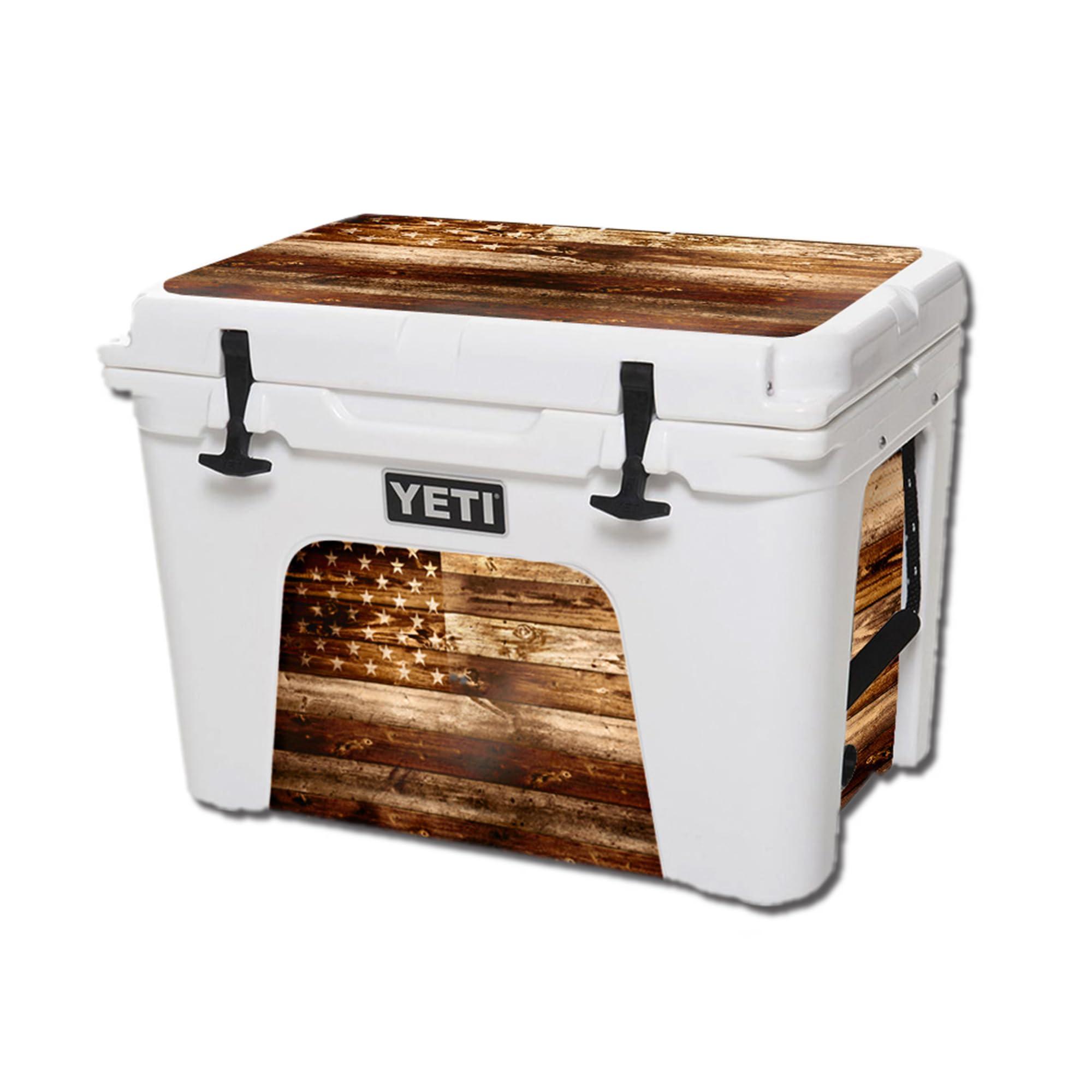 USATuff USATuff Vinyl Cooler Lid & Insert Kit Compatible with YETI 35 qt Tundra | Easy Peel & Stick Application Cooler Skin Decal Wrap | Durable Pre-Cut Pieces | Made for Outdoor Use - USA Flag Woodgrain