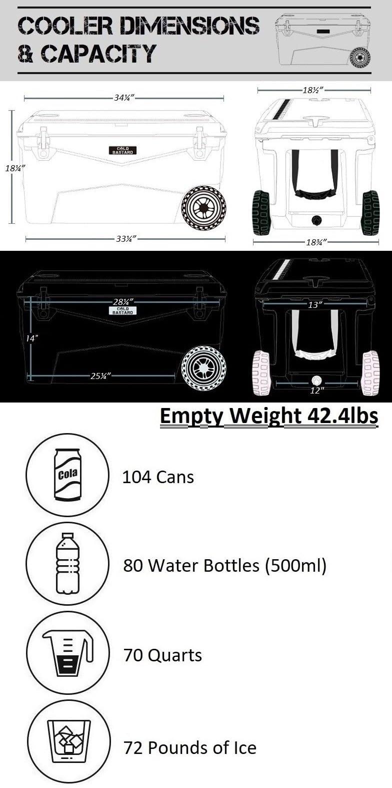 COLD BASTARD COOLERS COLD BASTARD COOLERS 70QTW Rugged+ CAMO Sand Gray Large Wheels Premium Ice Chest Cooler Accessories Free S&H (CB70W-CS)