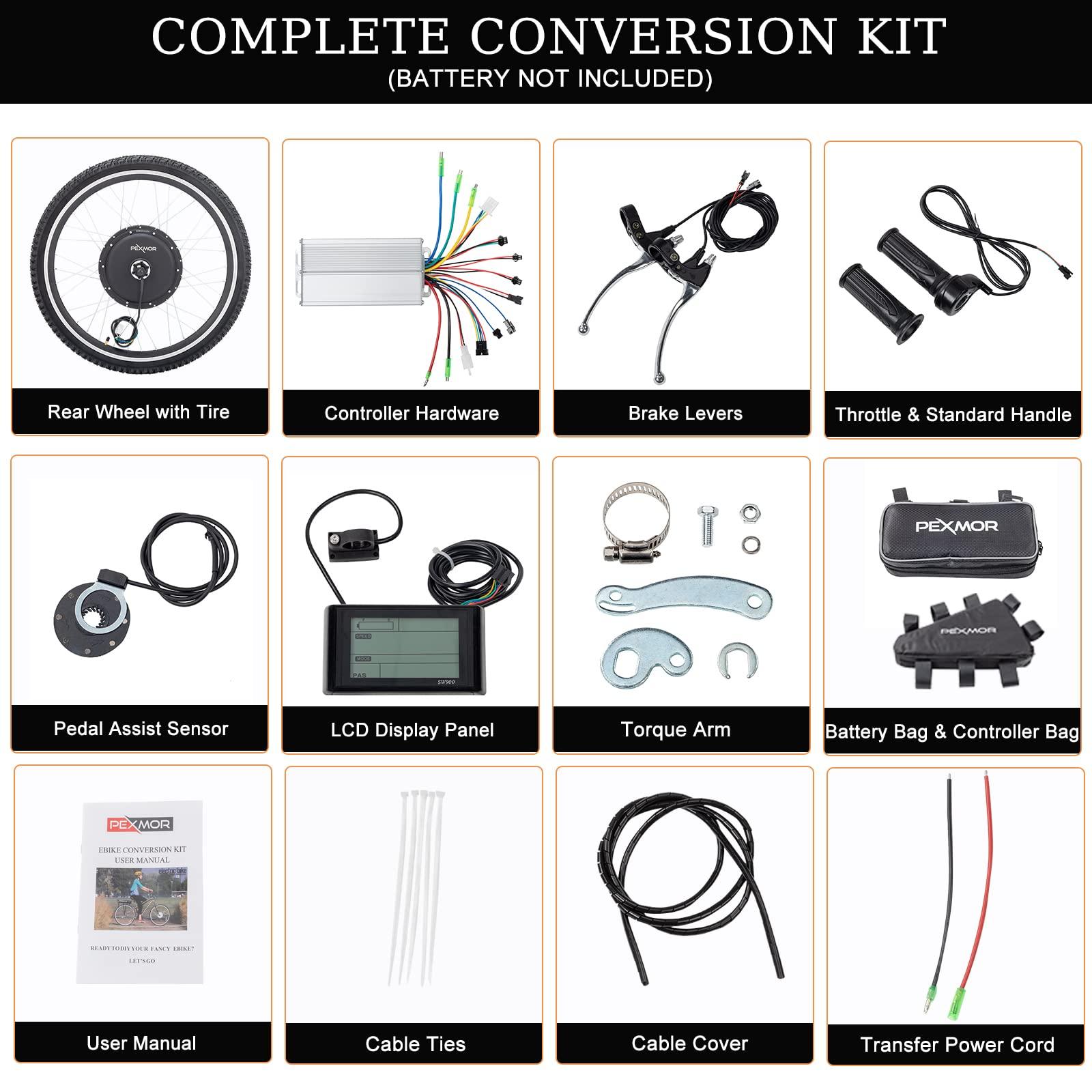 PEXMOR PEXMOR Electric Bike Conversion Kit, 48V 1000W 26\" Rear Wheel E-Bike Hub Motor Kit, Upgrade 3 Mode Controller w/PAS/LCD Display/Twist Throttle Ebike Bicycle Wheel Kit
