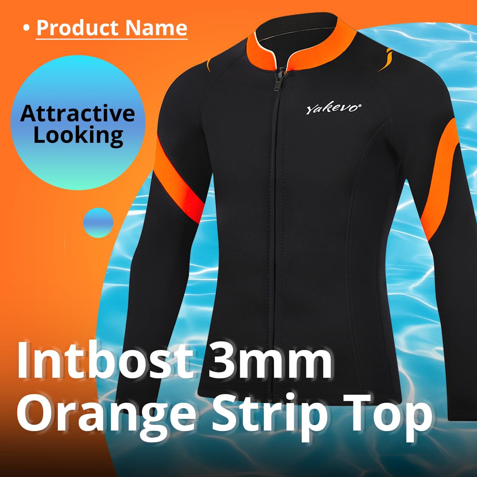 INTBOSS INTBOSS Wetsuit Top Men,3mm Mens Wetsuit Top Long Sleeve Wetsuit Jacket Men Front Zip Warm Neoprene Wets Suit Jackets for Men Stretch Mens Wetsuit Jacket