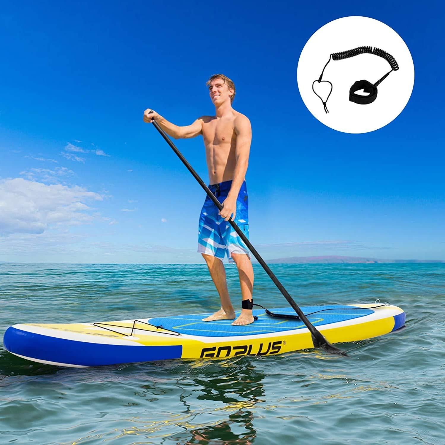 Goplus Goplus Inflatable Stand Up Paddle Board, 11 x 30 x 6 SUP with Accessory Pack, Adjustable Paddle, Carry Bag, Bottom Fin, Hand Pump, Non-Slip Deck, Leash, Repair Kit (Yellow+Blue, 11FT)