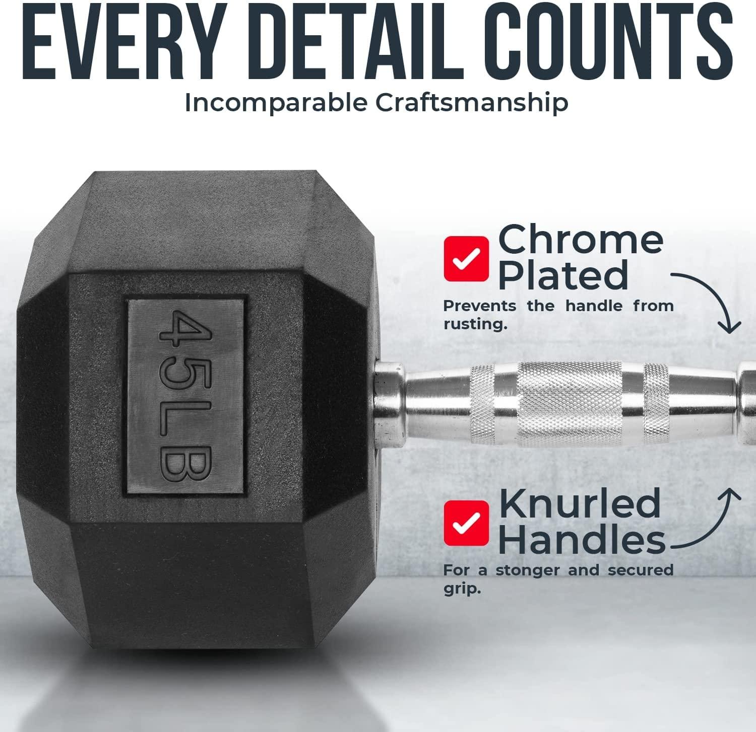 Iron Crush Iron Crush Hex Dumbbells - Heavy Duty PVC Coated Weights, Chrome-Plated Knurled Handles - Workout, Exercise, Lifting, Body Building Home Gym Training Gear - 3 Lb to 50Lb Options - Sold in Pairs