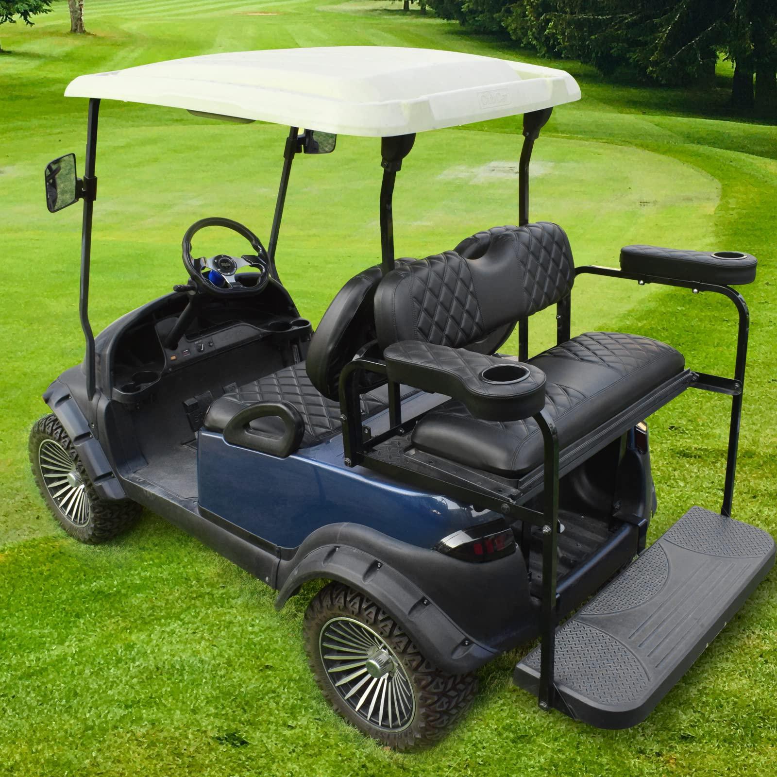 NOKINS NOKINS Golf Cart Diamond Armrest with Cup Holder No Drilling Required for Club Car EzGo Yamaha Rear Seat Kit Fits 1-inch Square Tube Black (Black Stitching)