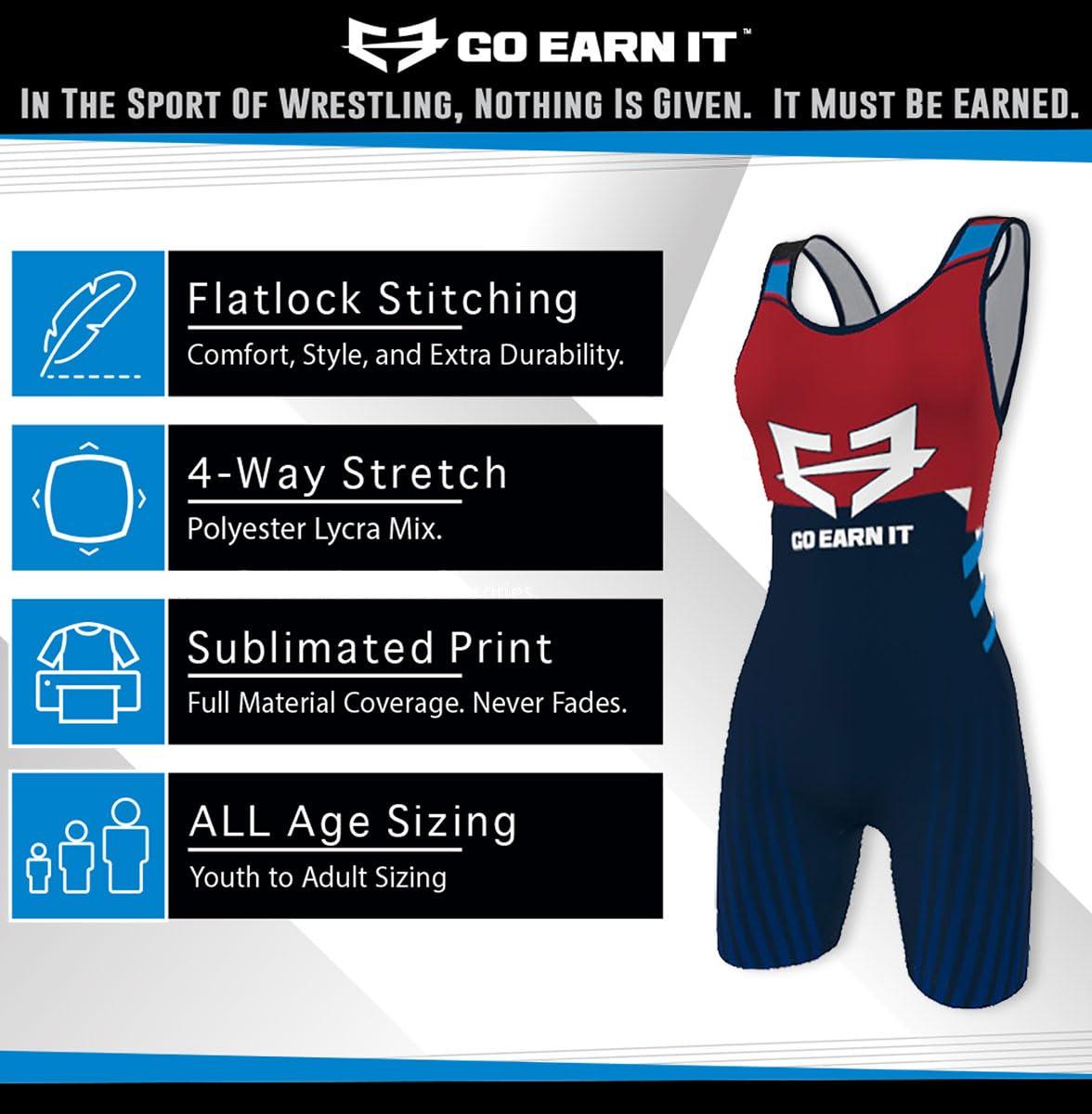 GO EARN IT GO EARN IT Wrestling Singlet Women And Girls.Youth and Adult Size For Girls Wrestling Singlets,Female Singlets Youth XS-A3XL. (Blue Patriot, Adult Medium (105-130 lbs))