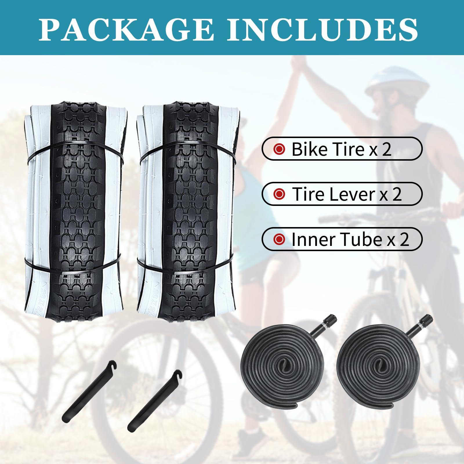 YILUXING 24x2.125 Inch Bicycle TiresYILUXING Folding Replacement Tires for Beach Cruiser Bike 2 Pack Bike Tires & Tubes with White Wall