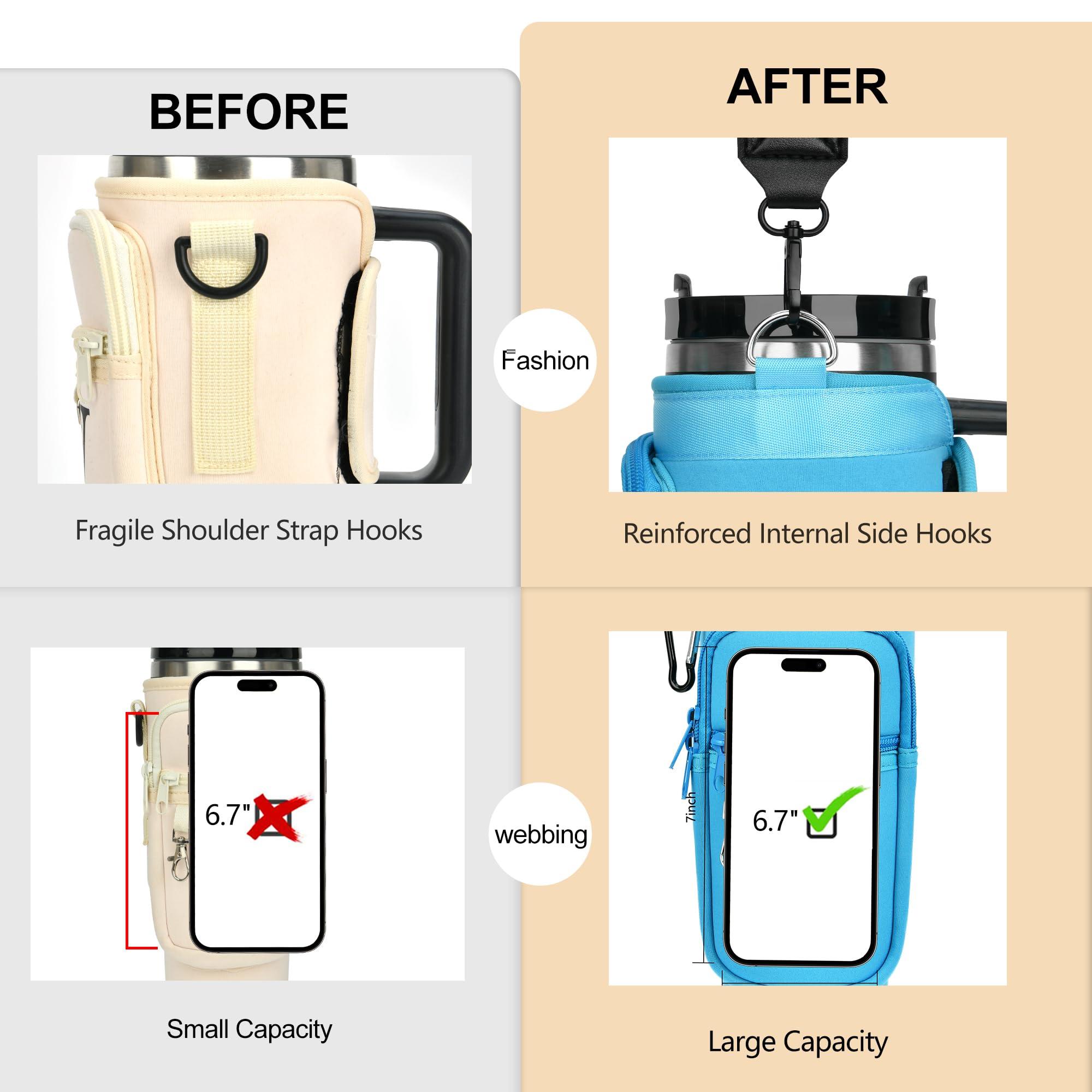 LOKASS LOKASS Water Bottle Holder with Strap for Stanley Cup 30 oz Tumbler with Handle, Personalized Initial Gift, Water Bottle Carrier Bag with Phone Pocket & Carabiner for Stanley Cup Accessories