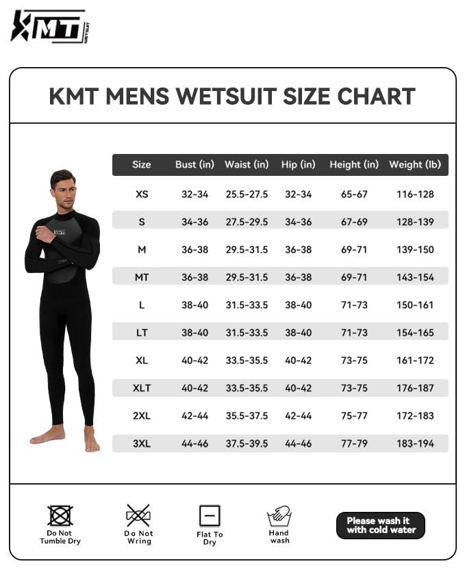 KMT KMT Wetsuit for Men, 3/2mm Wetsuits Neoprene Fullbody Back Zip Wet Suits Keep Warm in Cold Water